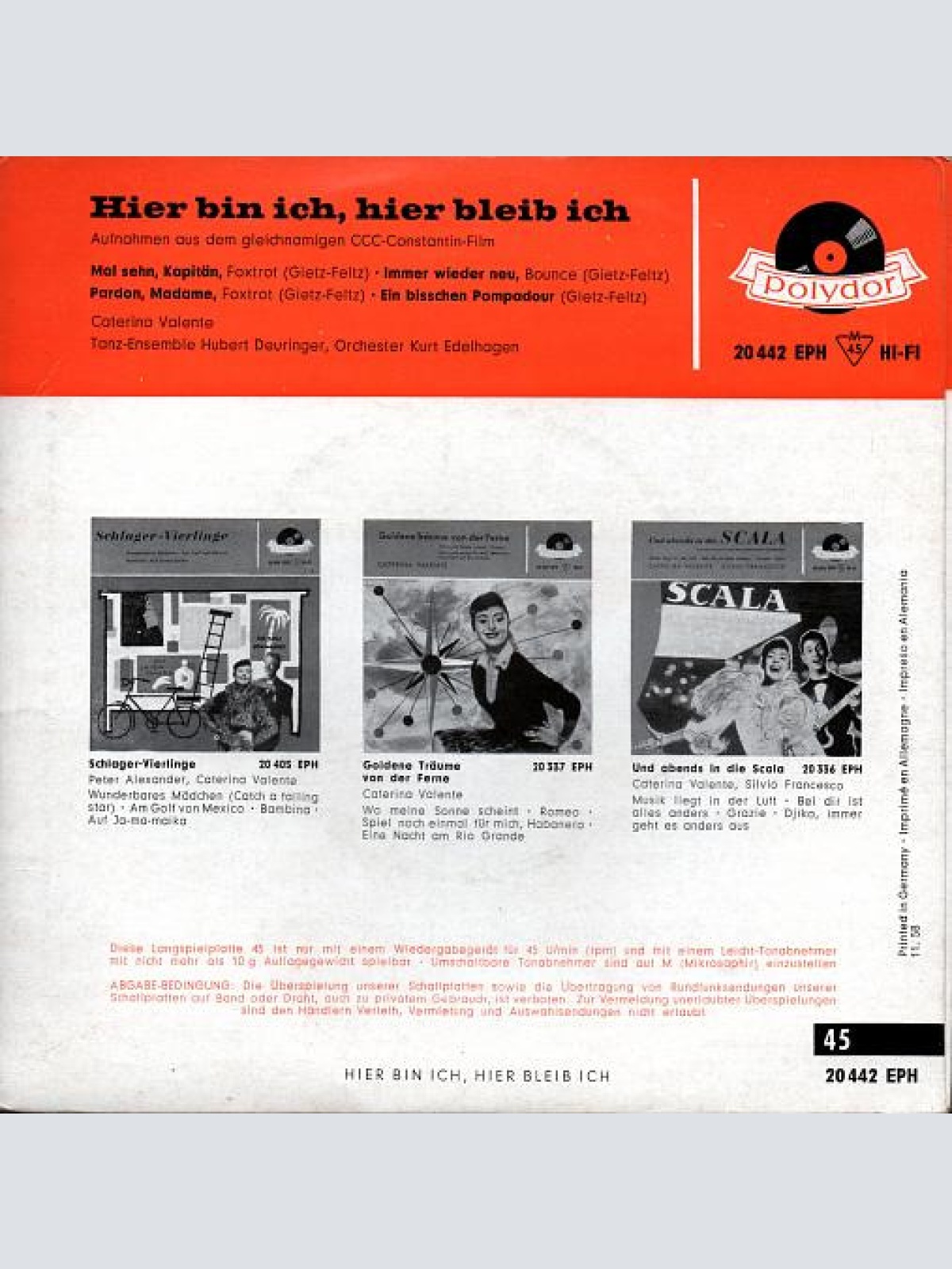Vinyl / Caterina Valente - Hier Bin Ich, Hier Bleib Ich