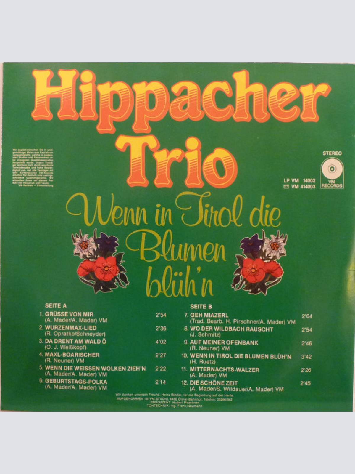 Vinyl / Hippacher Trio - Wenn In Tirol Die Blumen Blüh'n