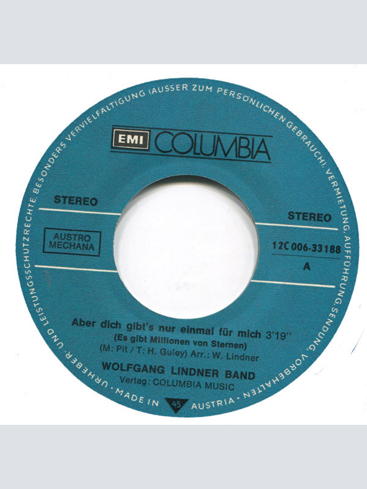 Vinyl / Wolfgang Lindner Band - Aber Dich Gibt's Nur Einmal Für Mich (Es Gibt Millionen Von Sternen)