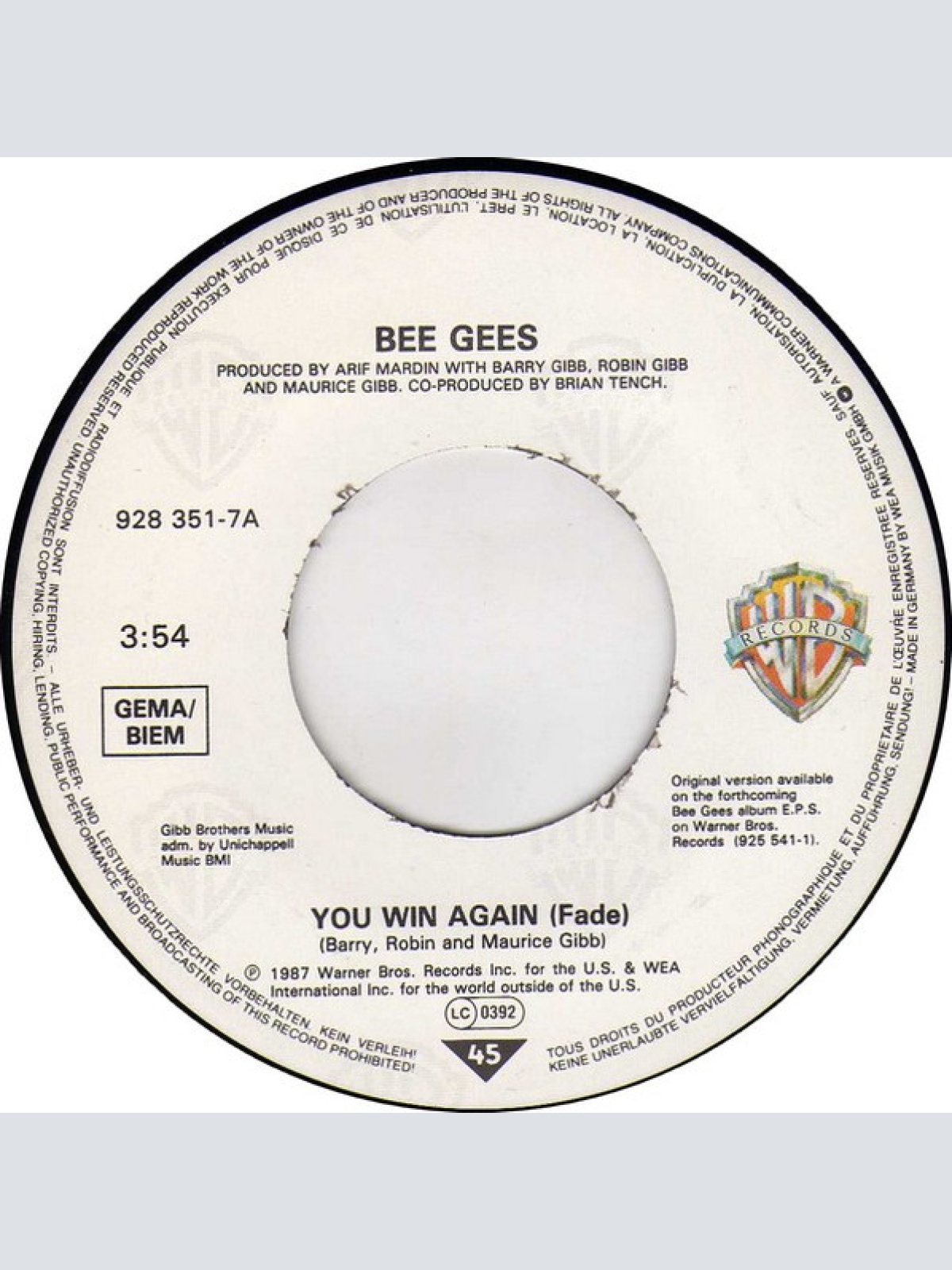 Vinyl / Bee Gees - You Win Again