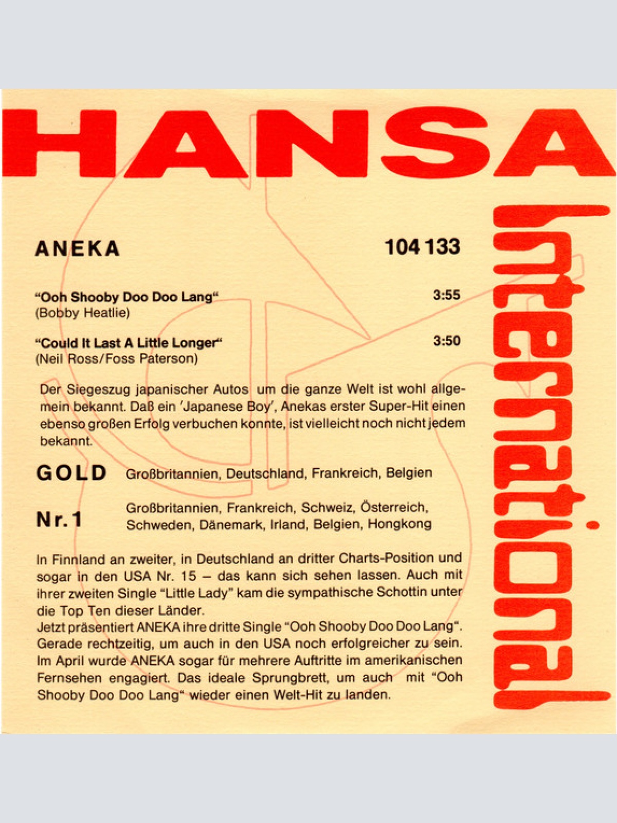 Vinyl / Aneka - Ooh Shooby Doo Doo Lang