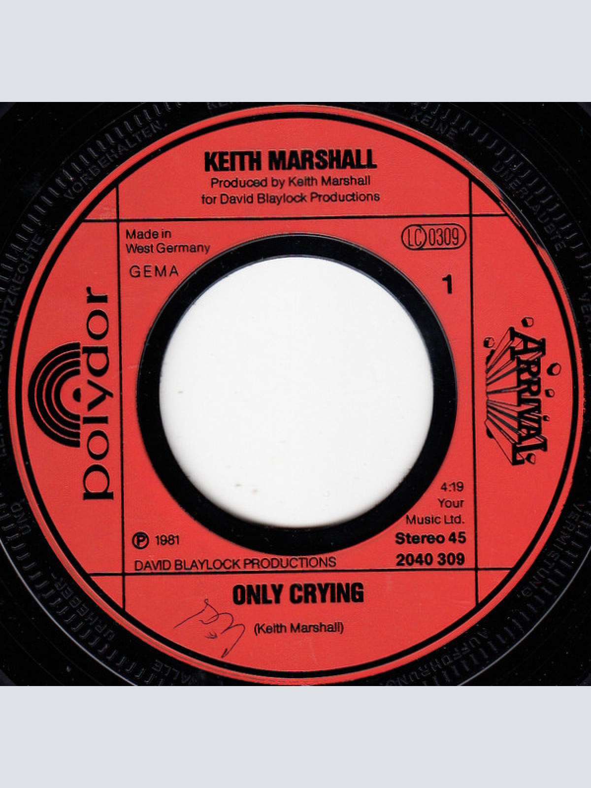 Vinyl / Keith Marshall - Only Crying