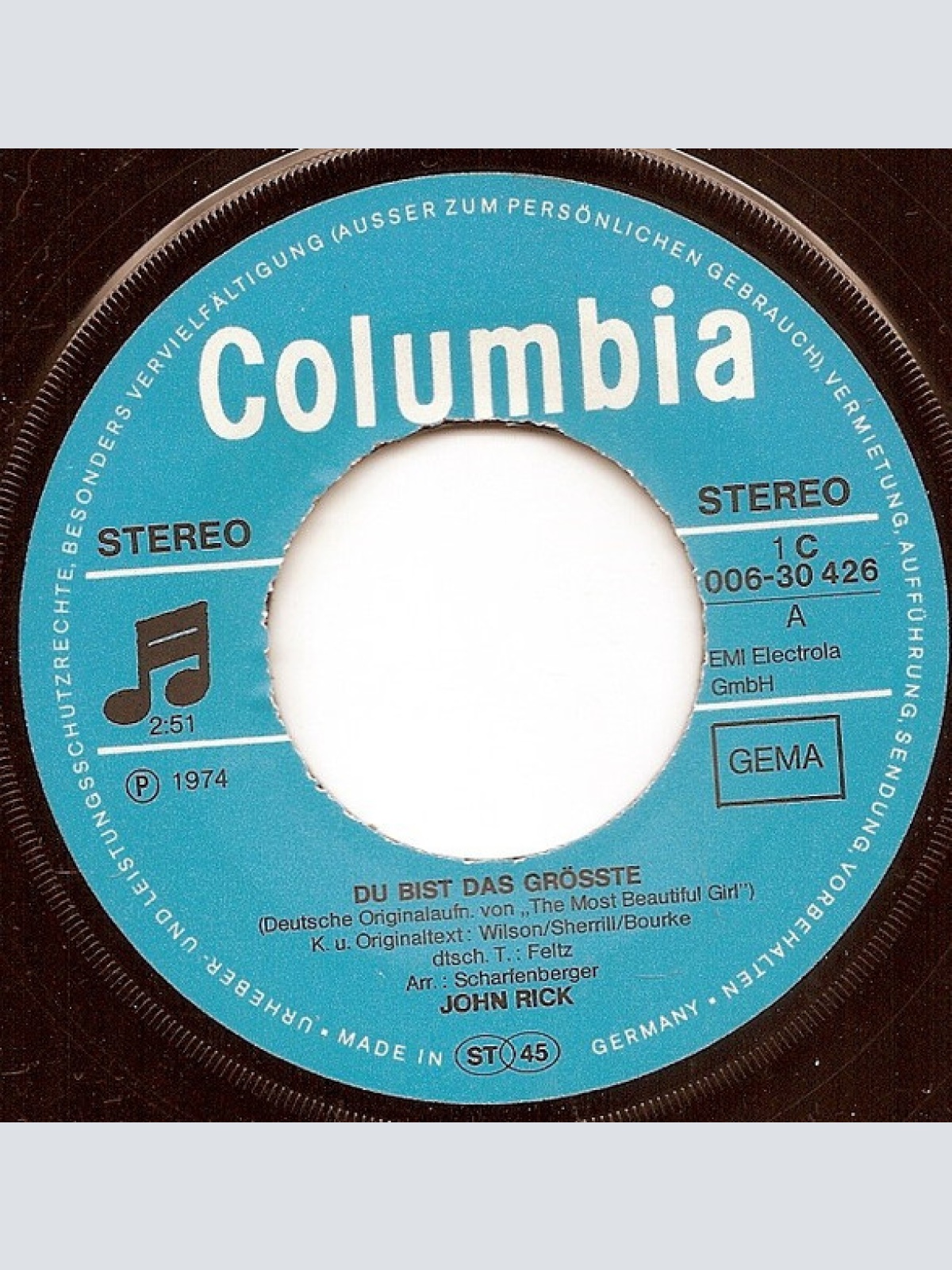 Vinyl / John Rick - Du Bist Das Grösste