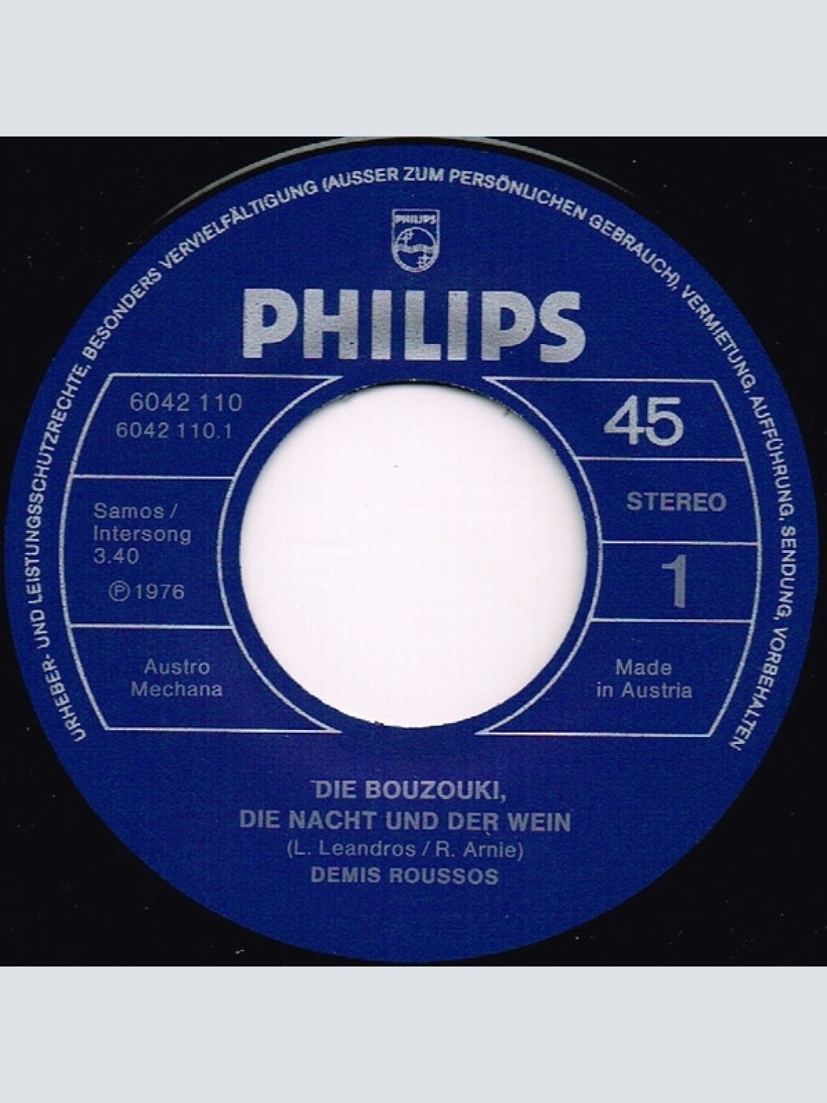 Vinyl / Demis Roussos - Die Bouzouki, Die Nacht Und Der Wein