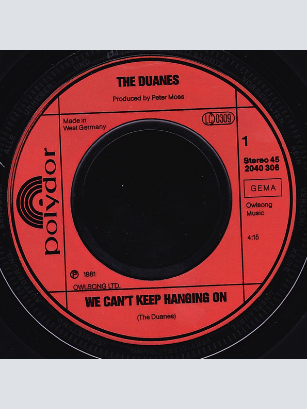 Vinyl / The Duanes - We Can't Keep Hanging On