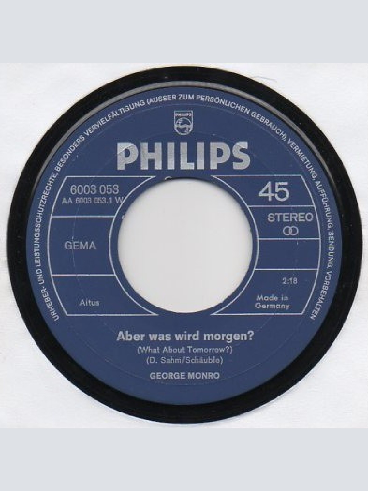 Vinyl / George Monro - Aber Was Wird Morgen