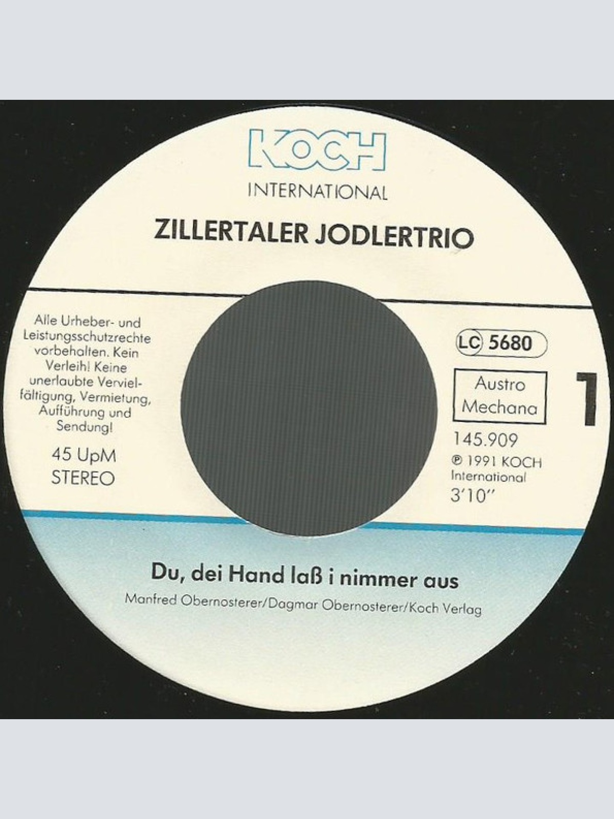 Vinyl / Zillertaler Jodlertrio - Du, Dei Hand Lass I Nimmer Aus
