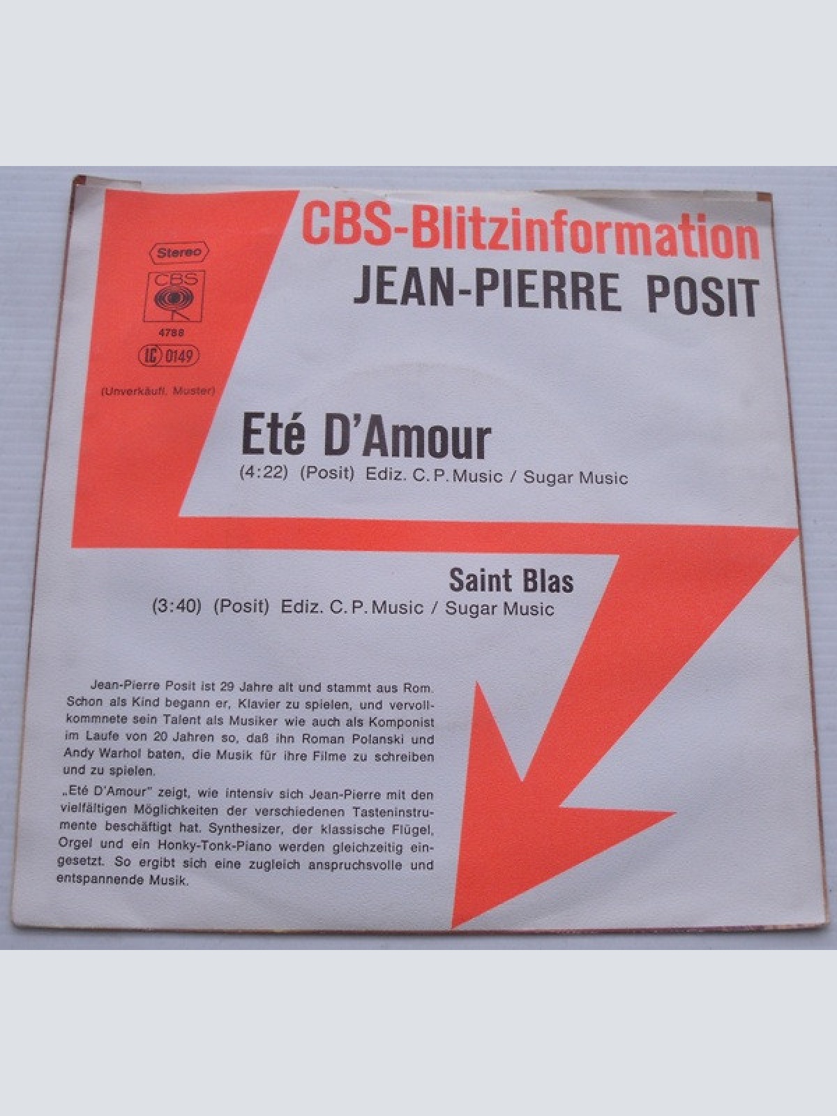 Vinyl / Jean-Pierre Posit - Eté D'Amour / Saint-Blas