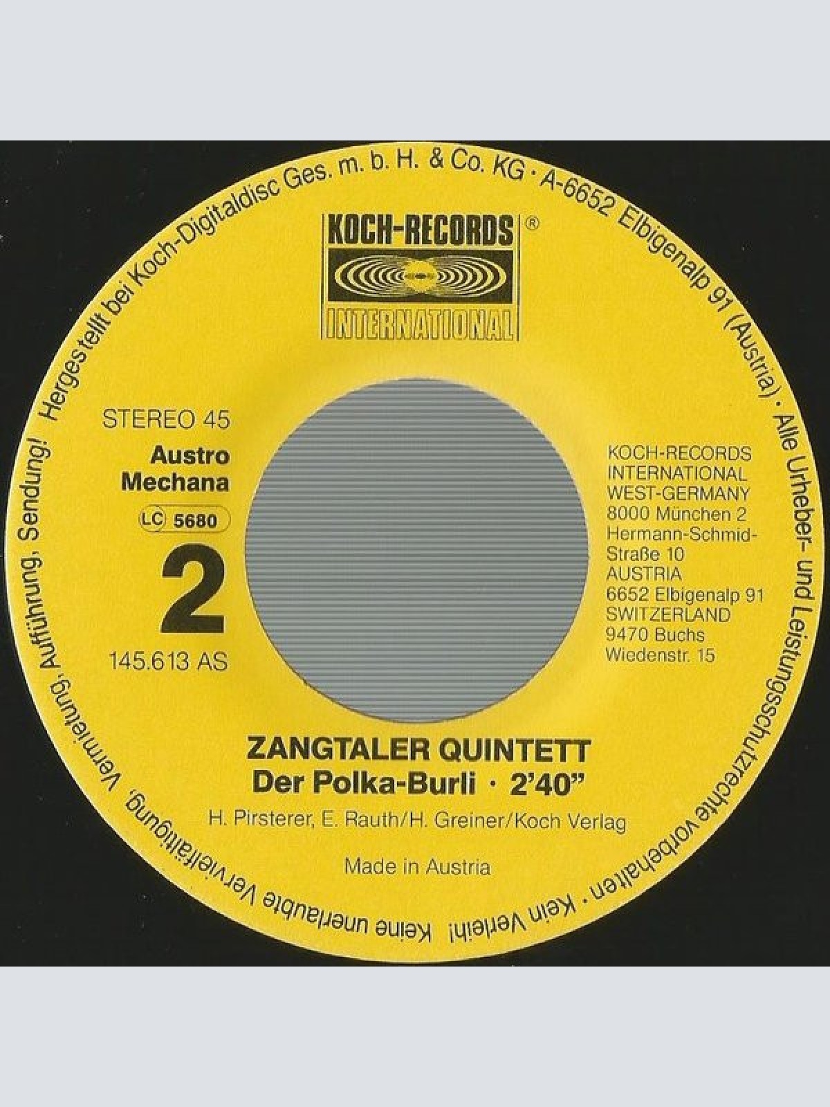 Vinyl / Zangtaler Quintett - I Bin Da Raspa-Sepp (Alpen-Reggae-Jodelsong)