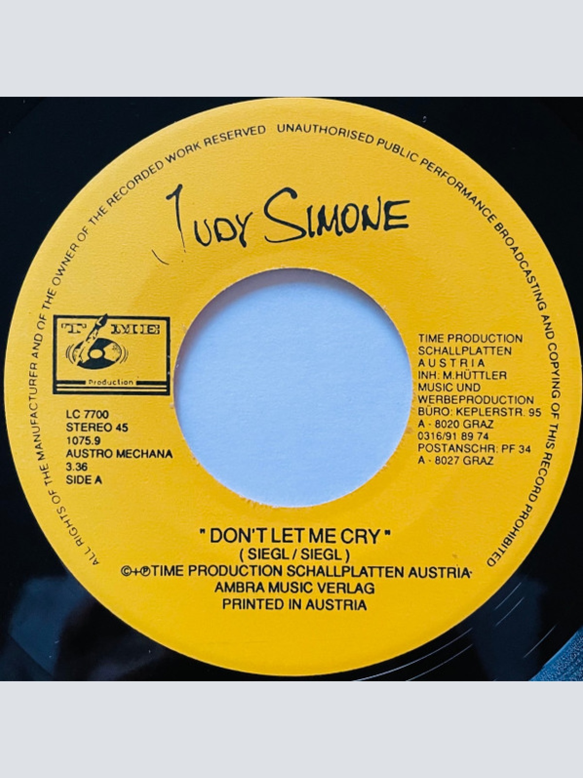 Vinyl / Judy Simone - Don't Let Me Cry