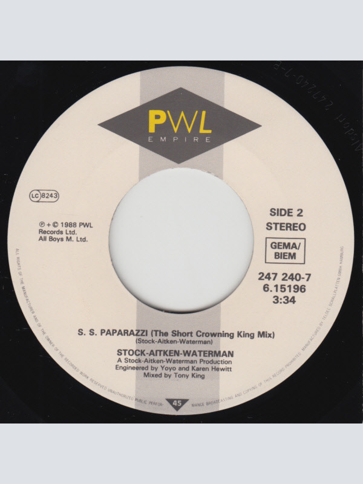 Vinyl / Stock, Aitken & Waterman - S.S. Paparazzi