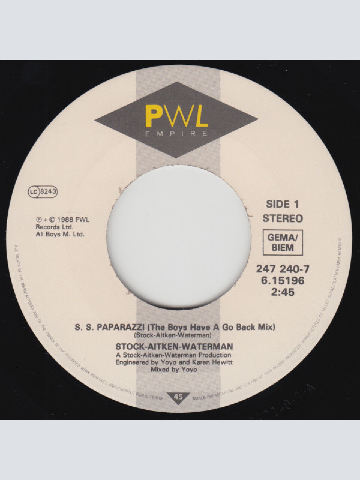 Vinyl / Stock, Aitken & Waterman - S.S. Paparazzi