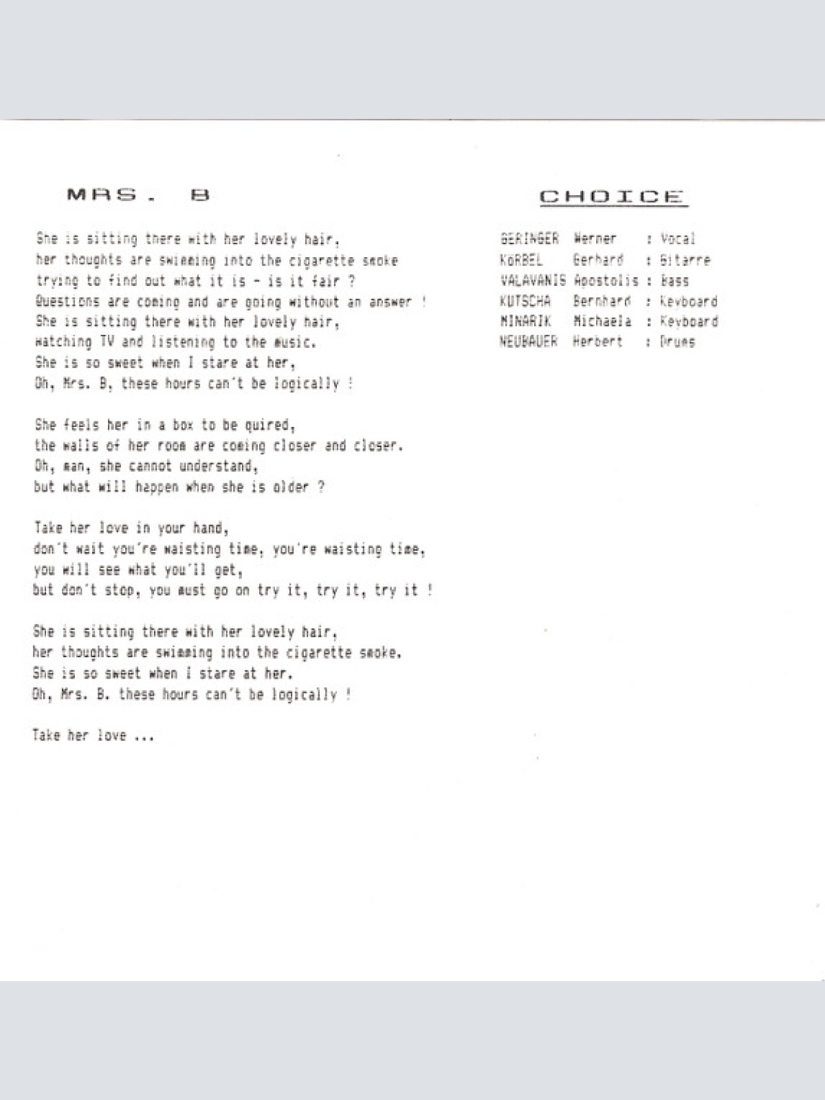 Vinyl / Choice (50) - Mrs. B. / Chicken Times