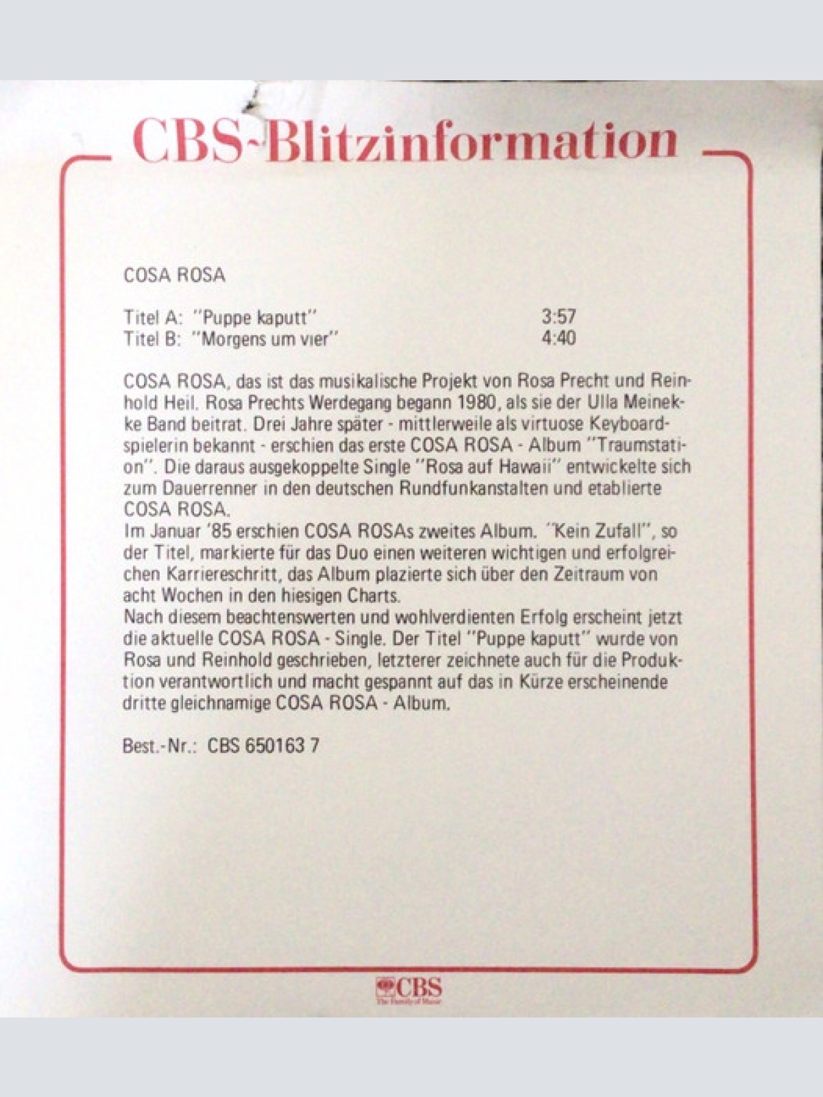 Vinyl / Cosa Rosa - Puppe Kaputt