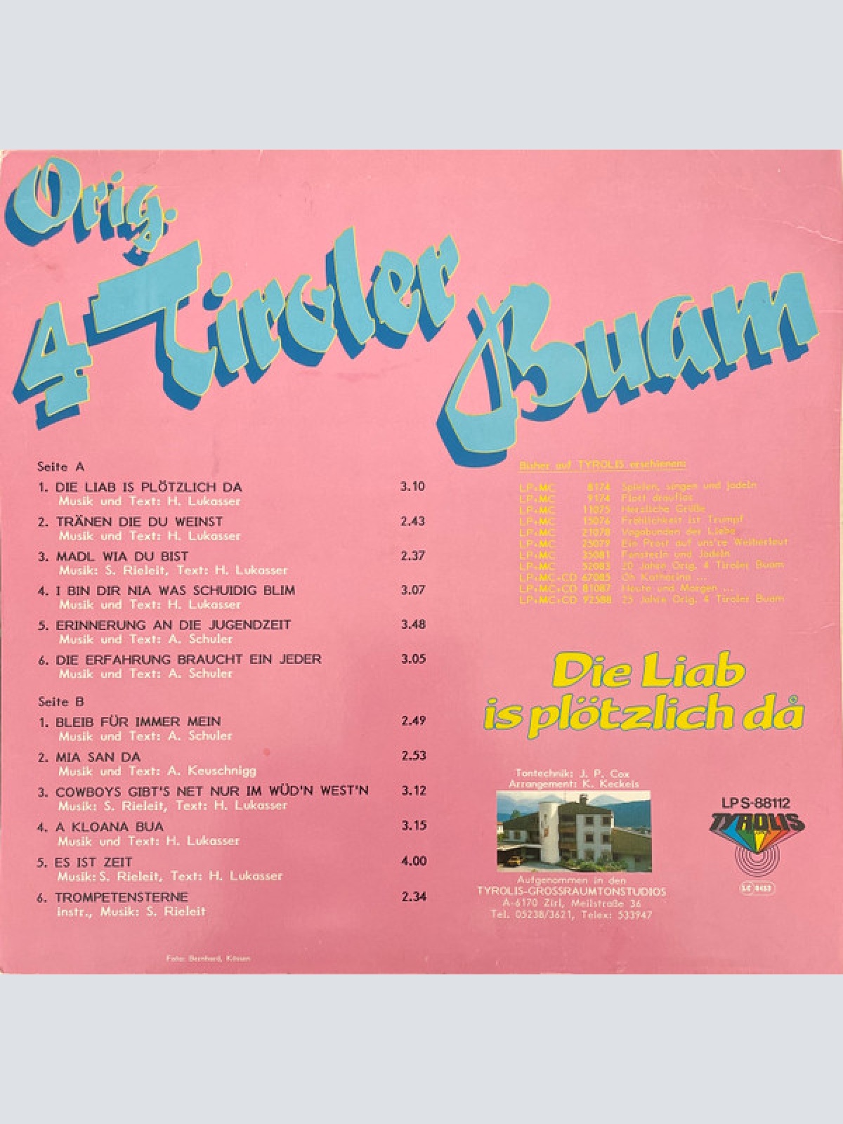 Vinyl / Orig. 4 Tiroler Buam* - Die Liab Is Plötzlich Da