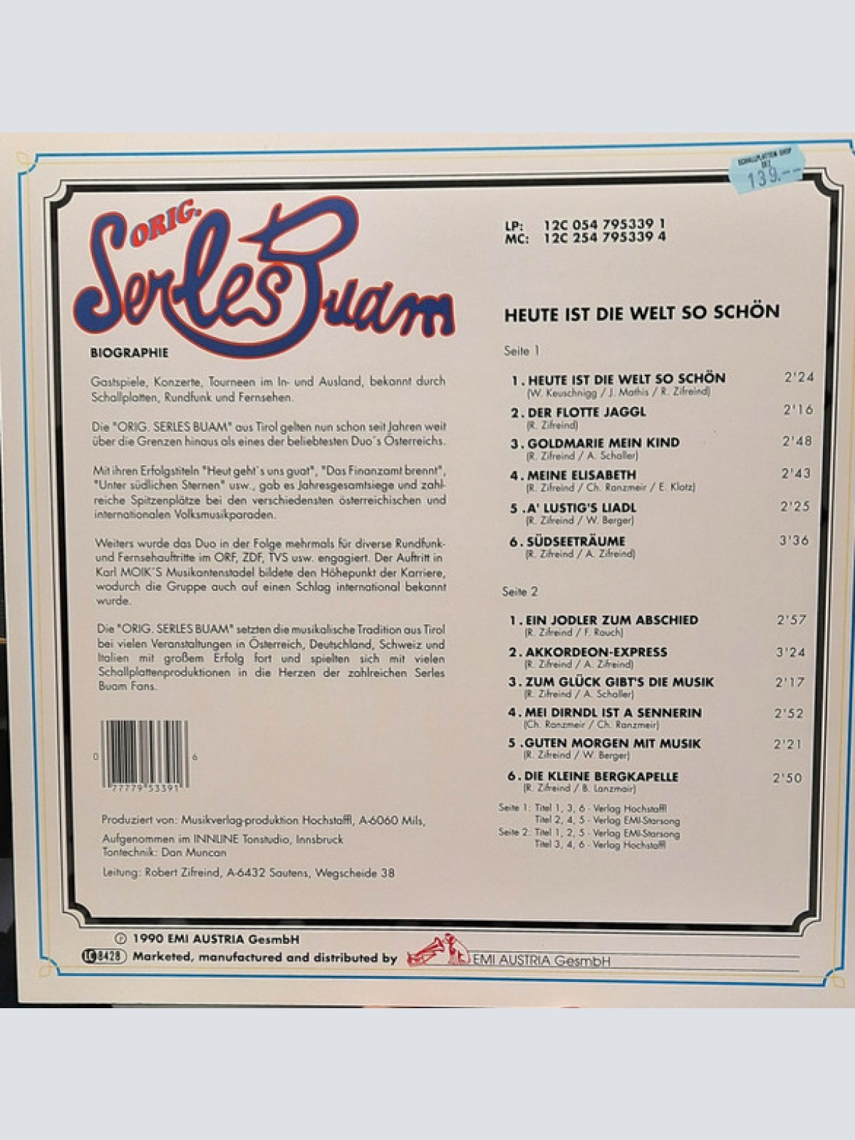 Vinyl / Die Serles Buam - ''15 Jahre'' Heute Ist Die Welt So Schön