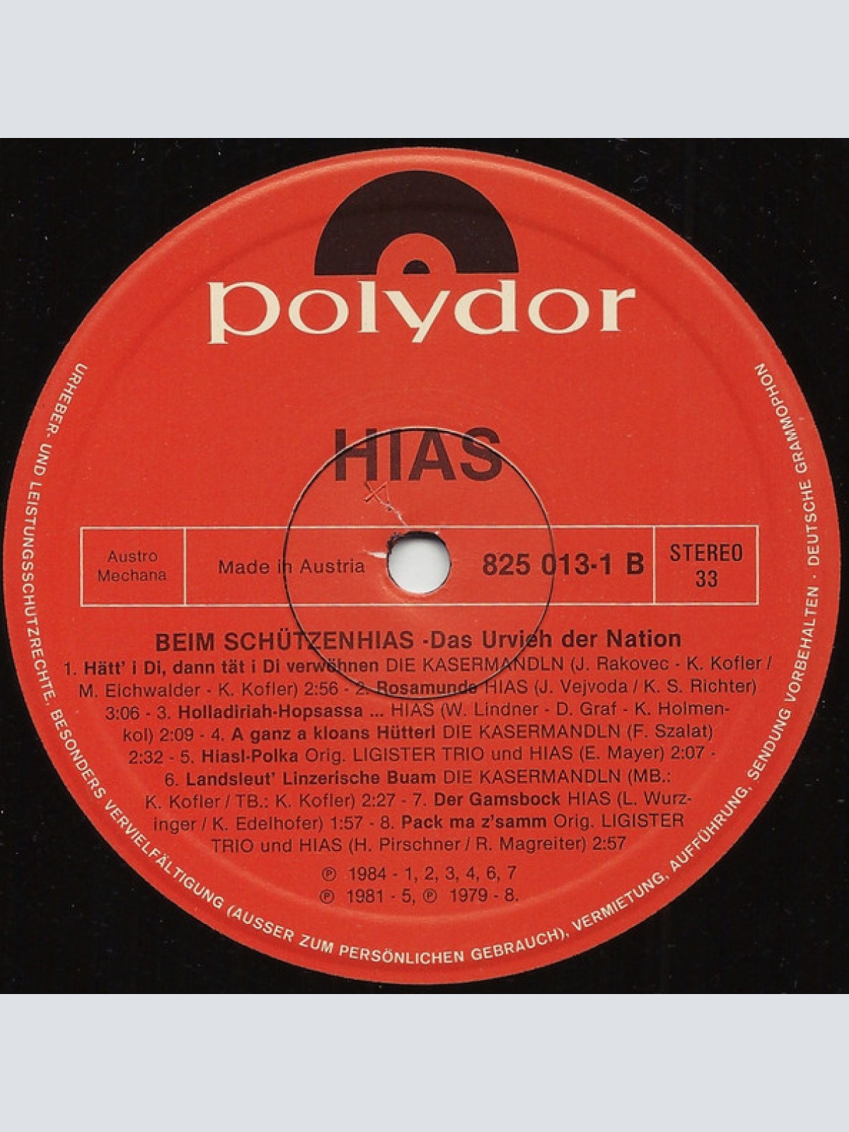 Vinyl / Hias, Die Kasermandln* - Beim Schützenhias - Das Urvieh Der Nation