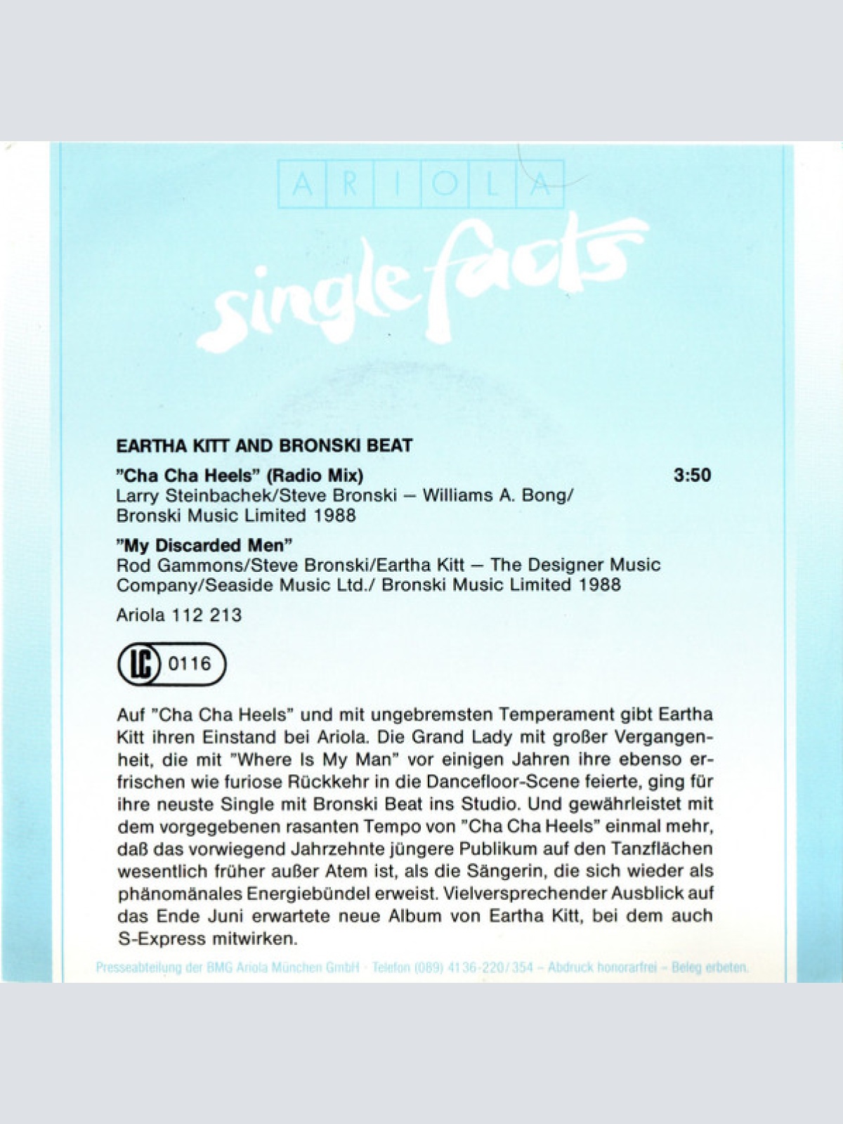 Vinyl / Eartha Kitt And Bronski Beat - Cha Cha Heels