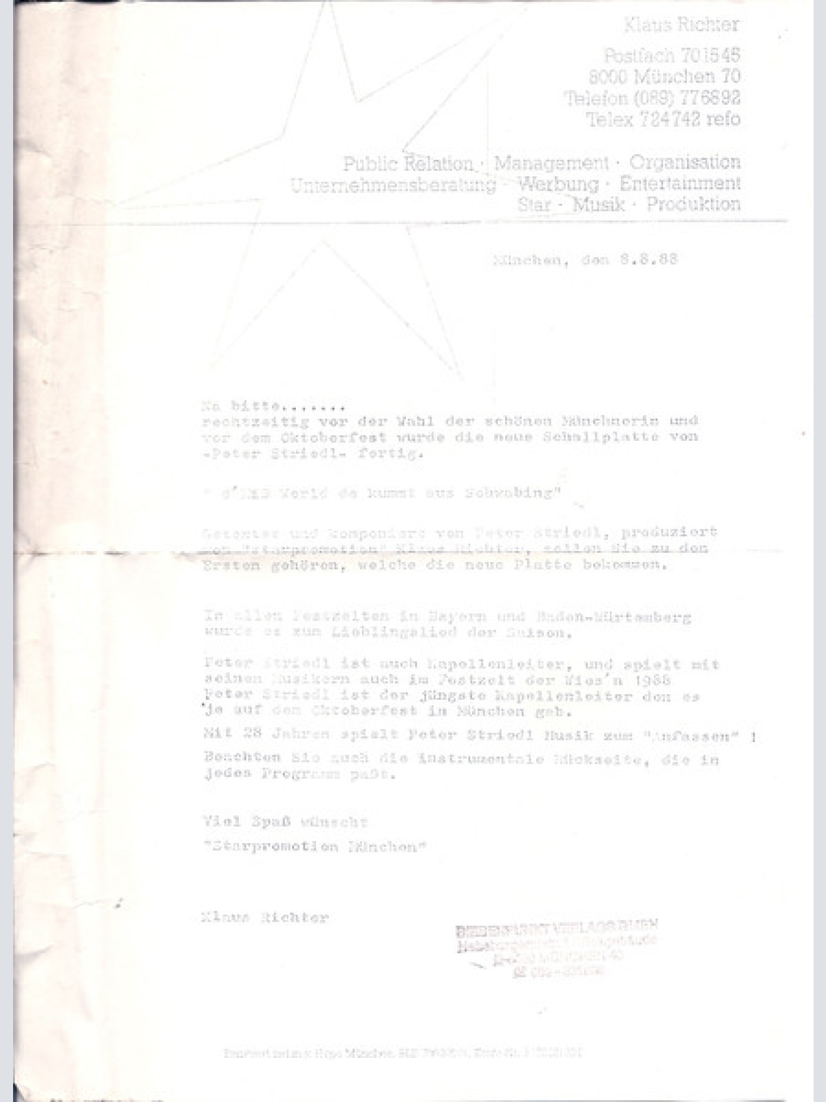 Vinyl / Peter Striedl - PS-Band München* - D'Miss World De Kummt Aus "Schwabing"