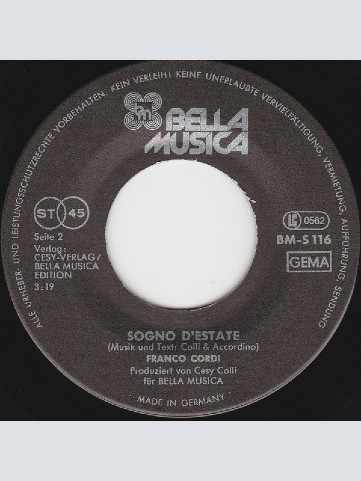 Vinyl / Franco Cordi - Io Ti Penserò