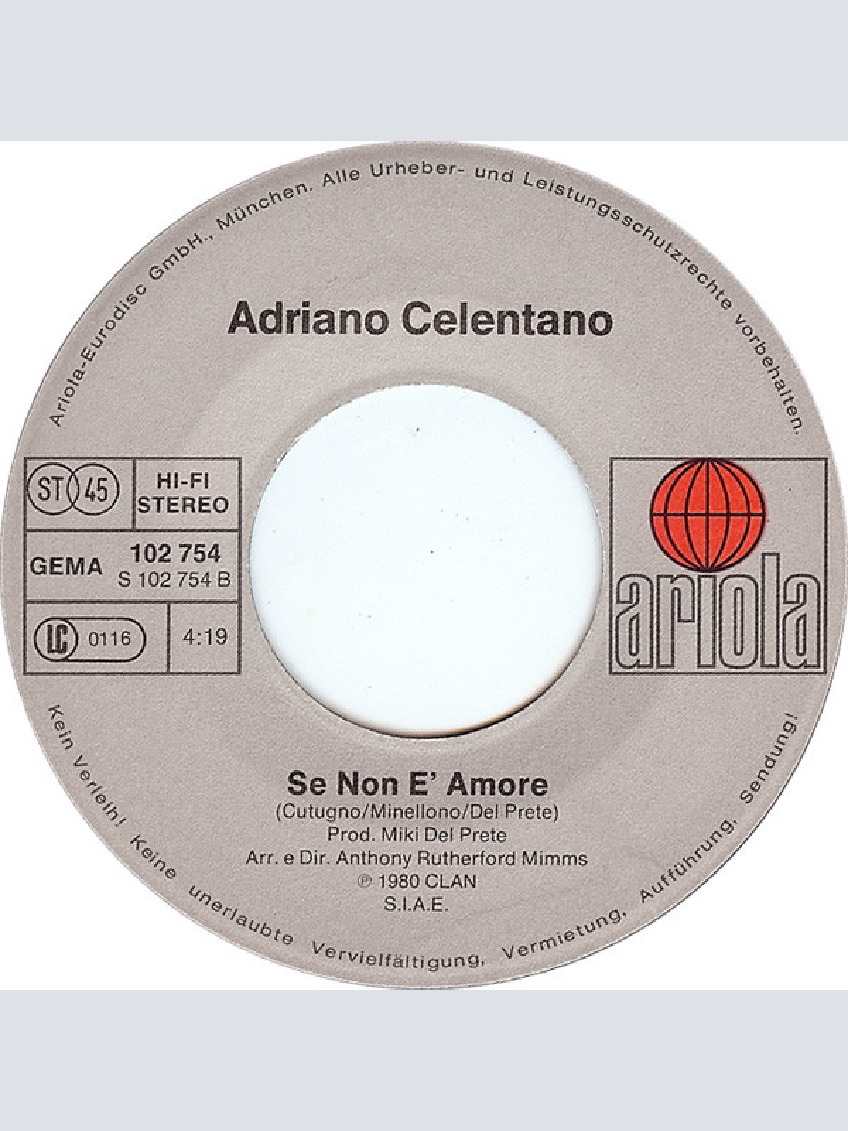 Vinyl / Adriano Celentano - Innamorata, Incavoltata A Vita