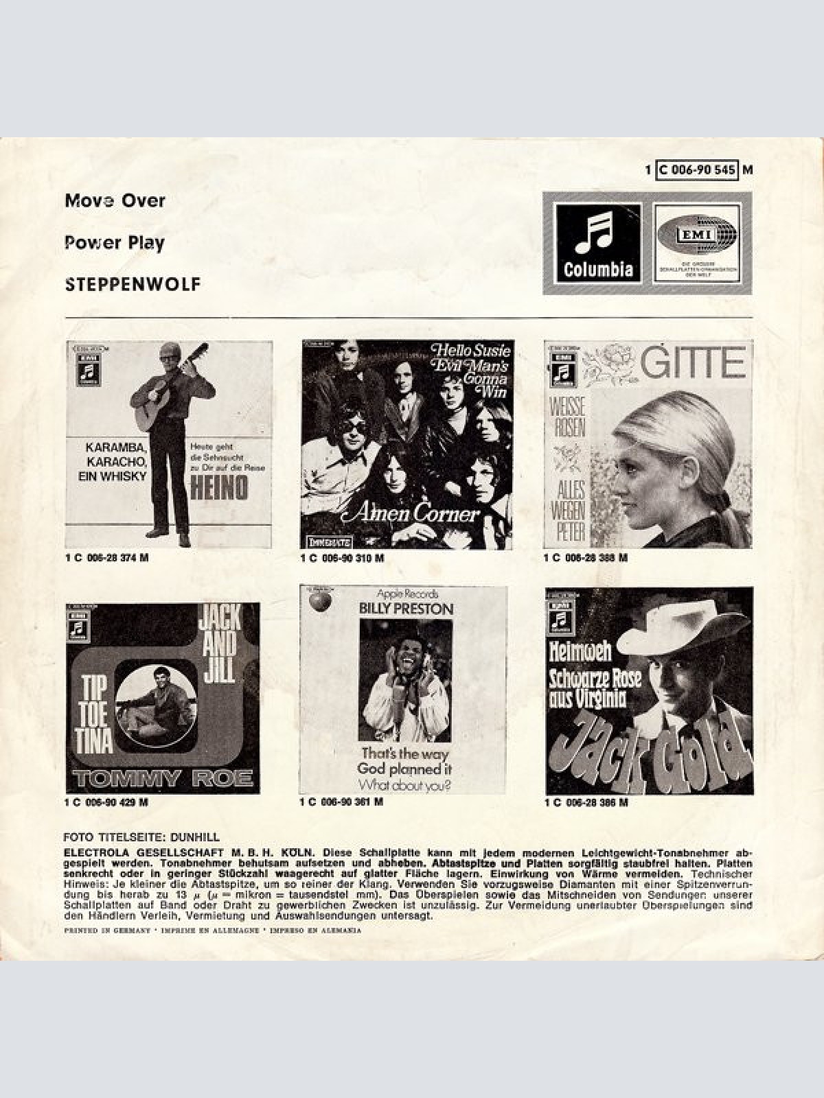 Vinyl / Steppenwolf - Move Over / Power Play