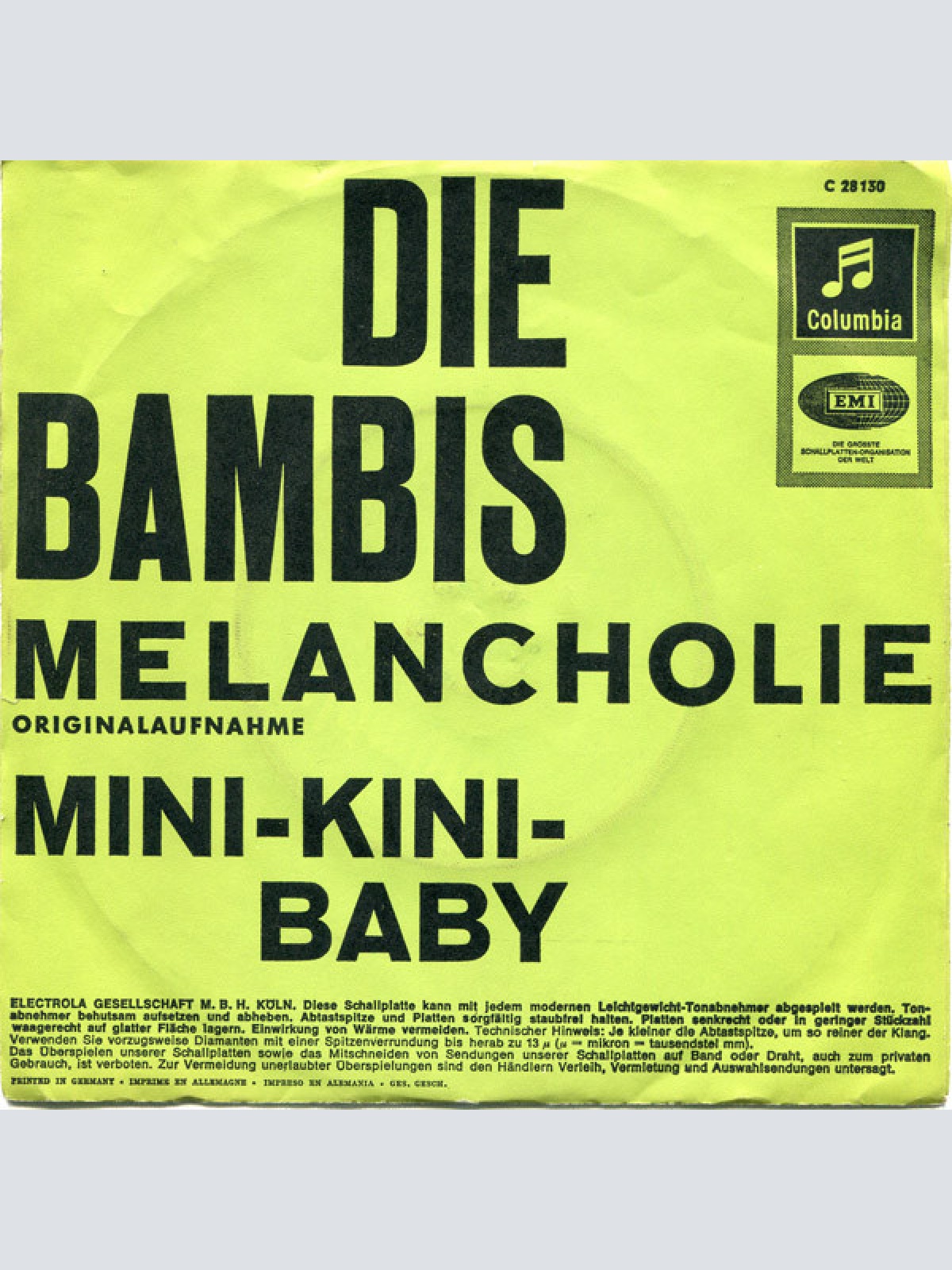 Vinyl / Die Bambis - Melancholie / Mini-Kini Baby