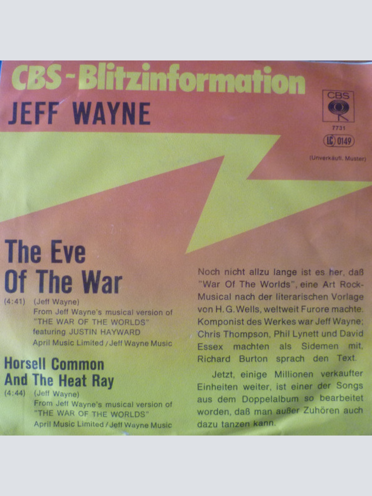 Vinyl / Jeff Wayne - The Eve Of The War