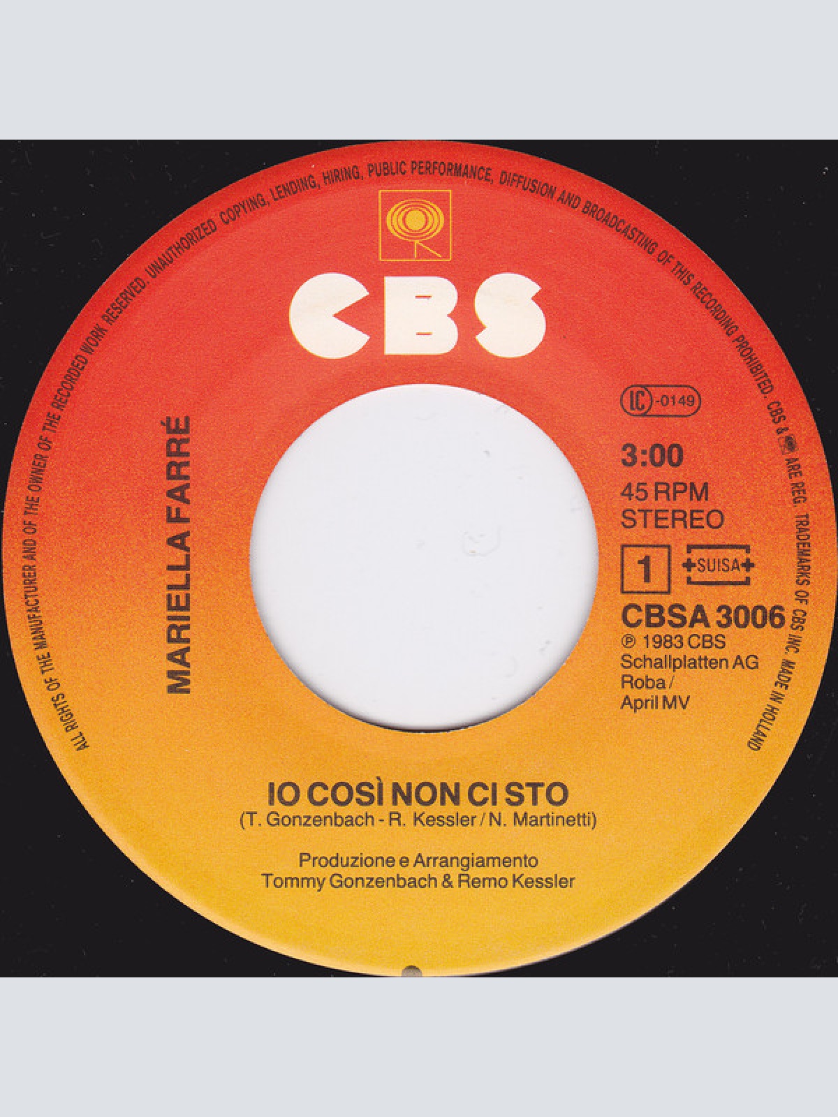 Vinyl / Mariella Farré - Io Così Non Ci Sto