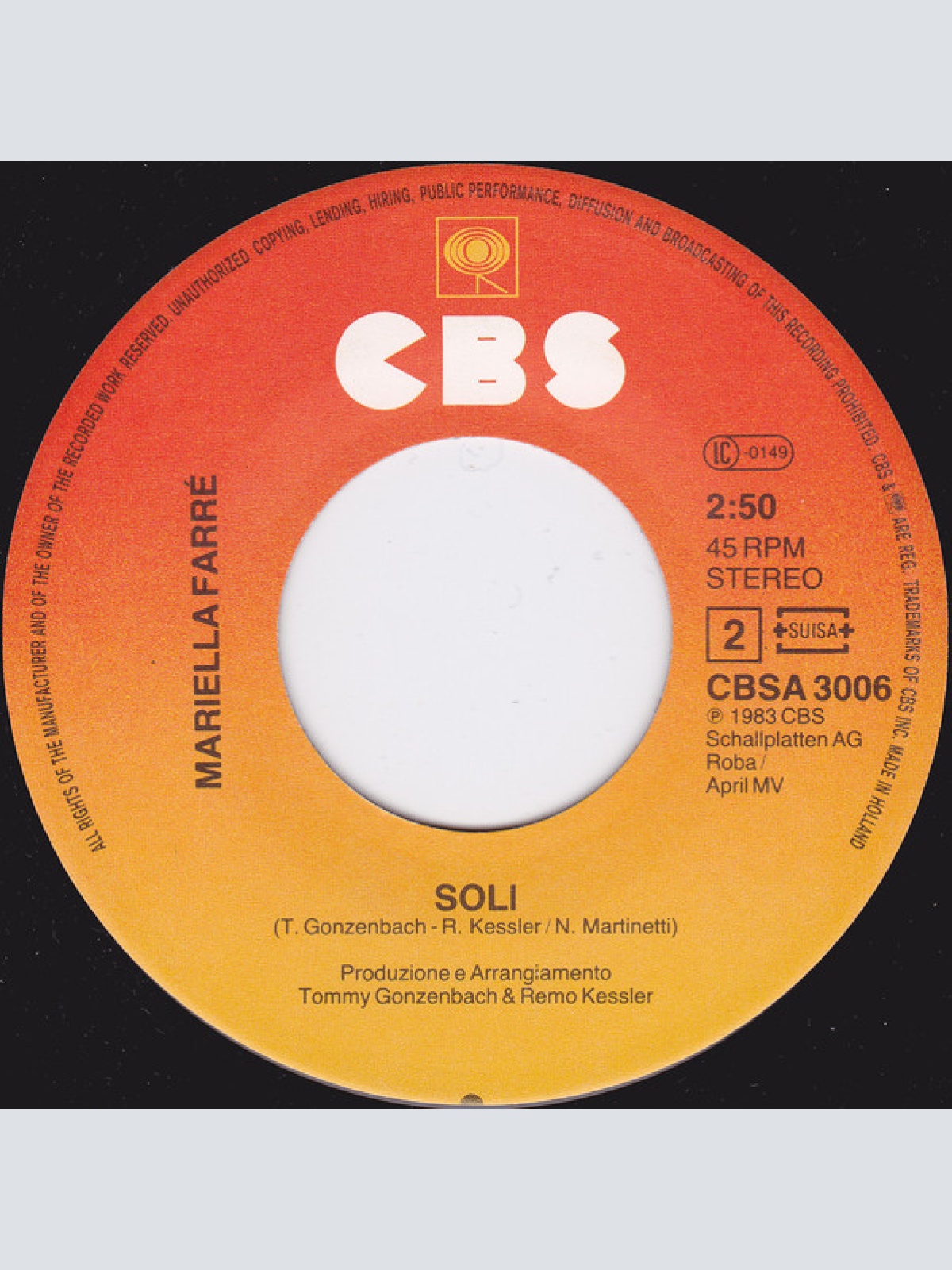 Vinyl / Mariella Farré - Io Così Non Ci Sto