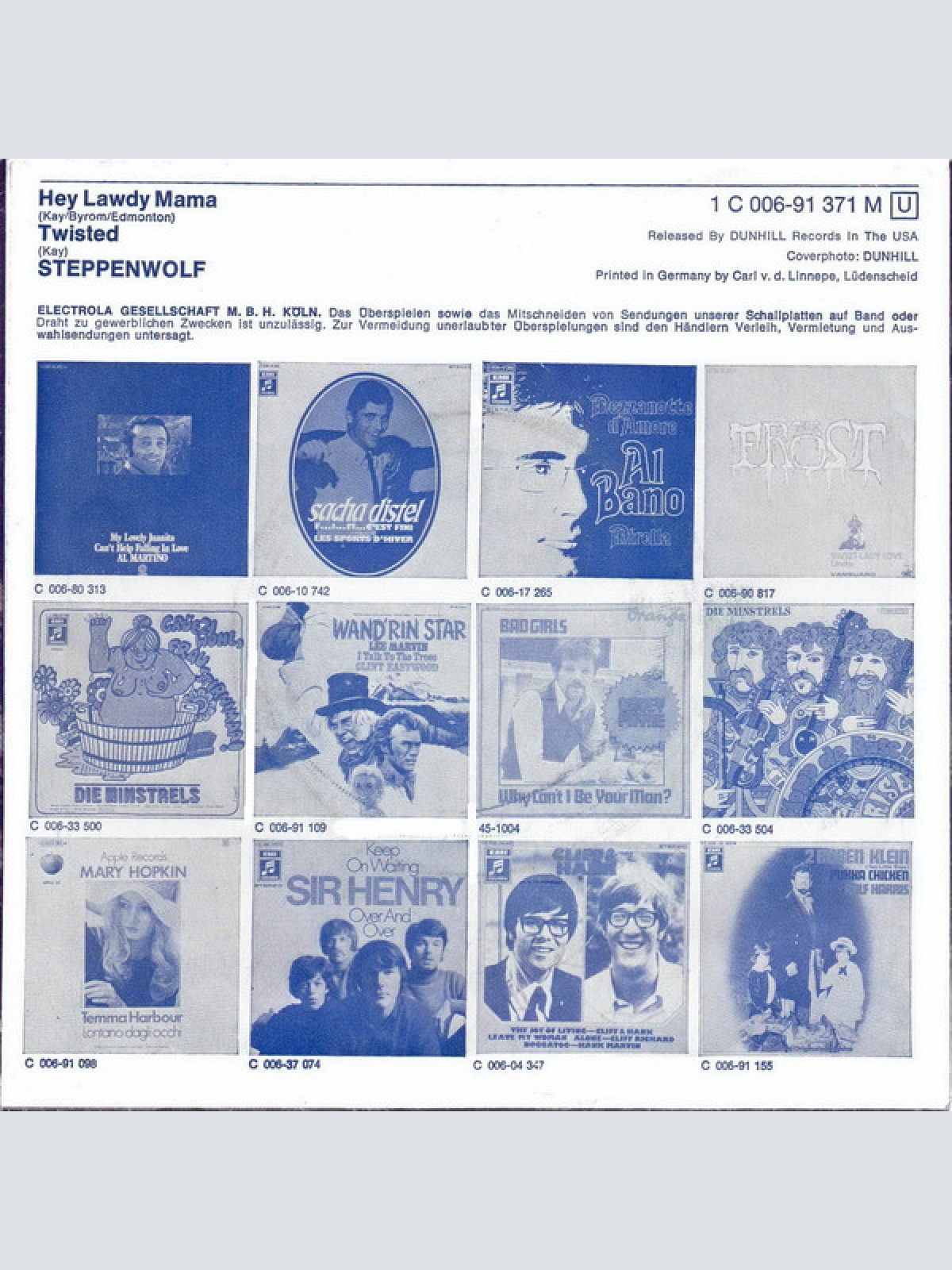 Vinyl / Steppenwolf - Hey Lawdy Mama / Twisted