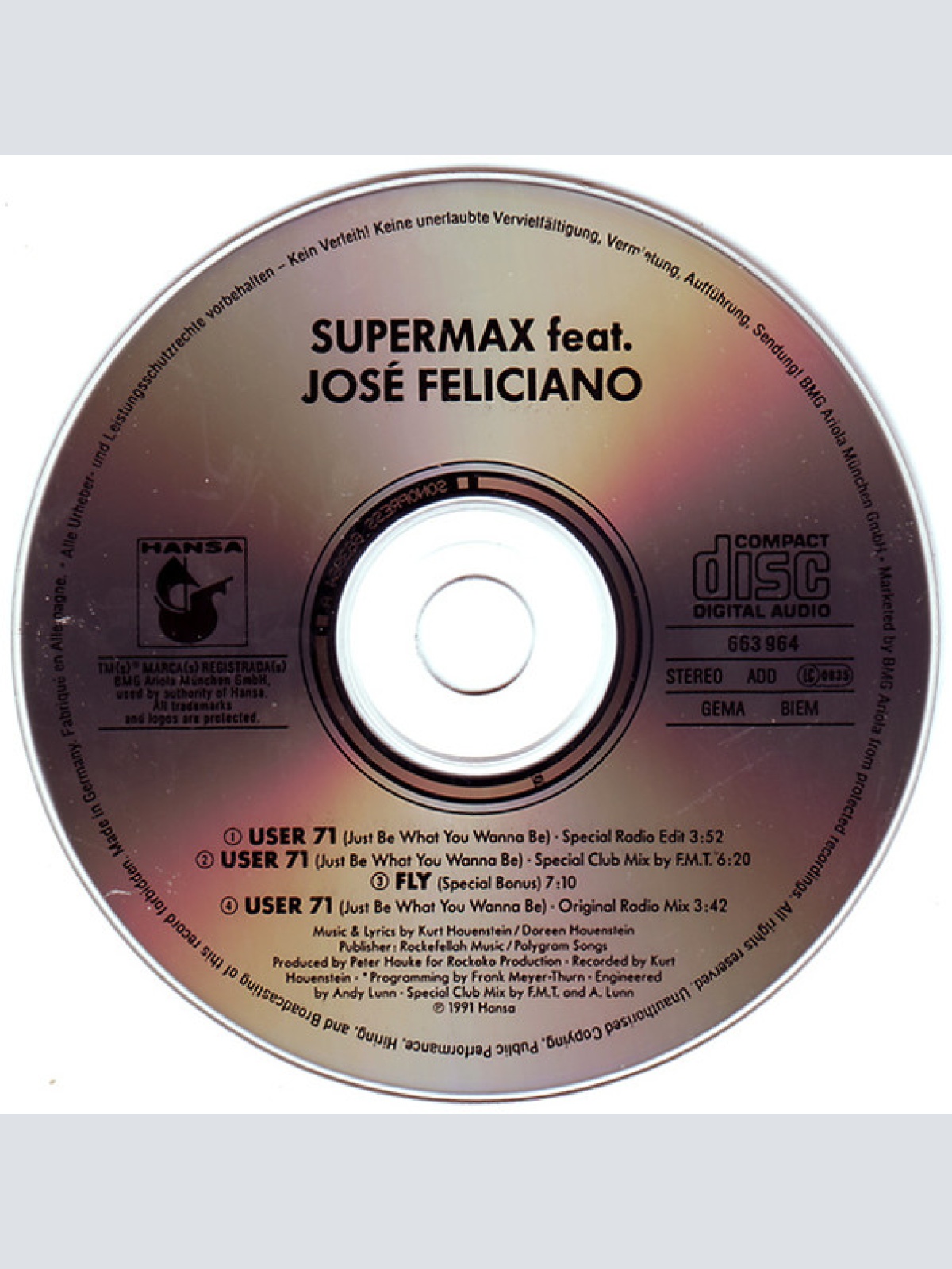 CD / Supermax Featuring José Feliciano - User 71 (Just Be What You Wanna Be) - Remix