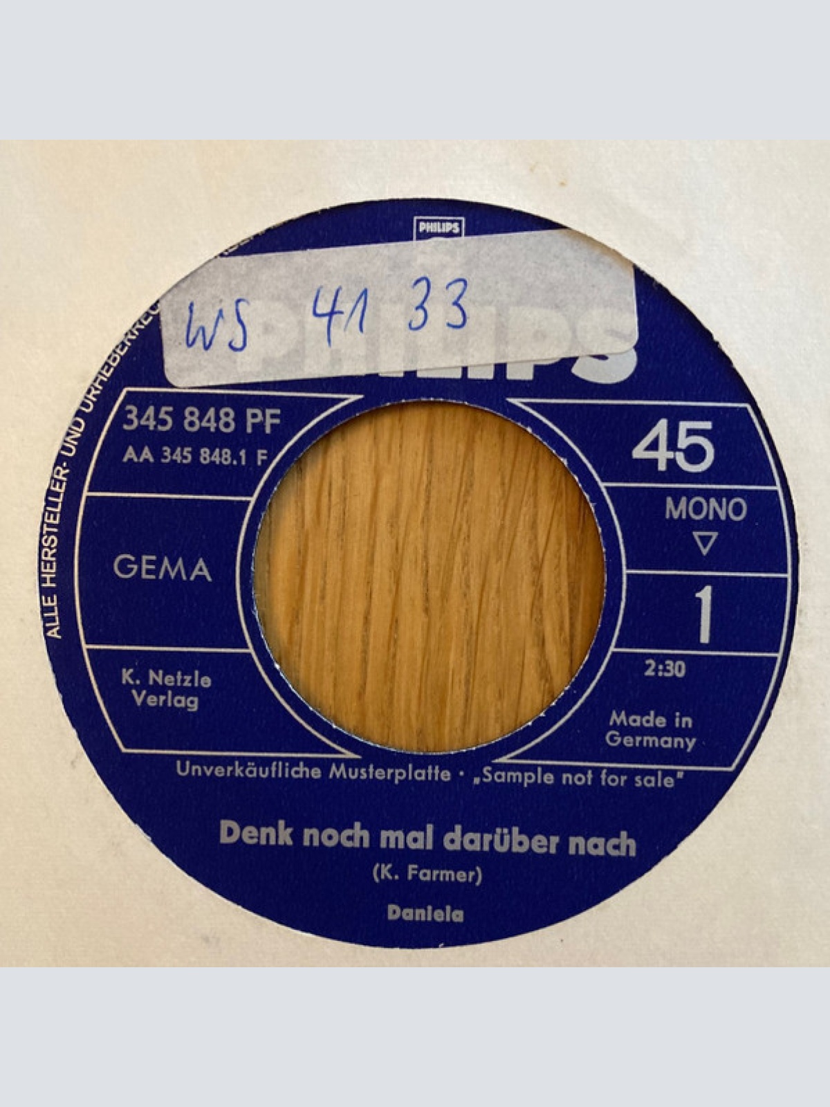 Vinyl / Daniela (7) - Denk Noch Mal Darüber Nach / Schreib Mir In Einem Brief