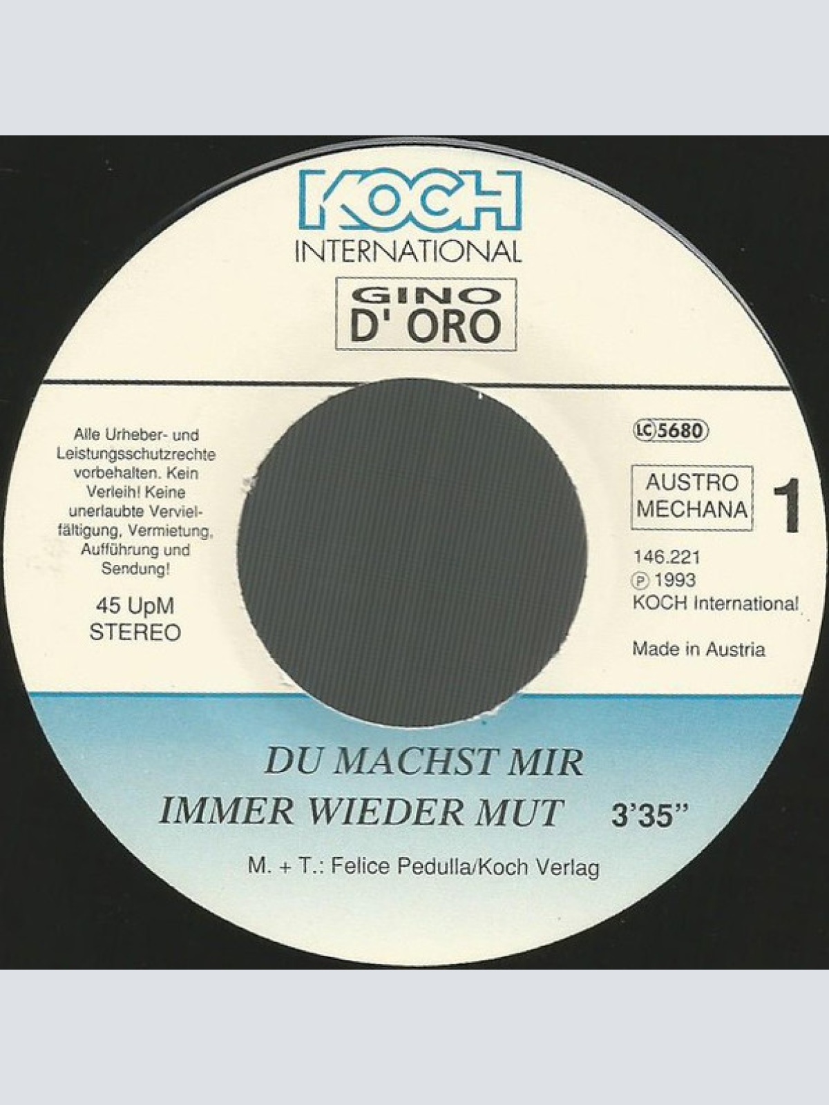 Vinyl / Gino D'Oro - Du Machst Mir Immer Wieder Mut