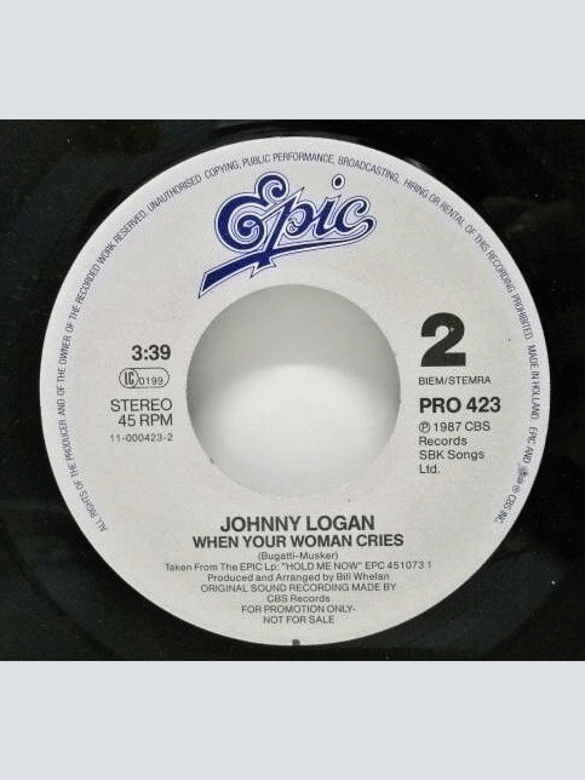 Vinyl / Johnny Logan - Stay / When Your Woman Cries