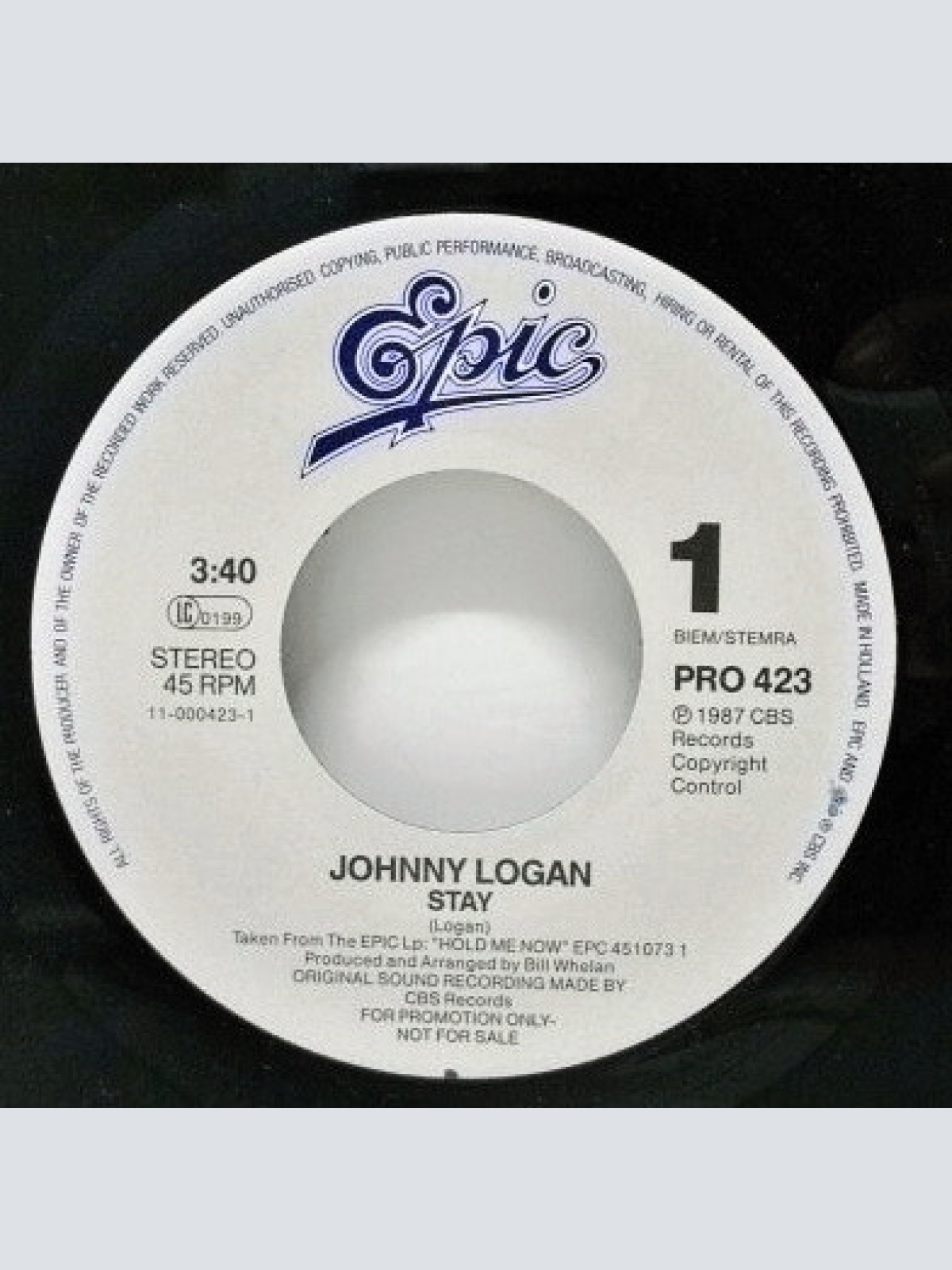Vinyl / Johnny Logan - Stay / When Your Woman Cries