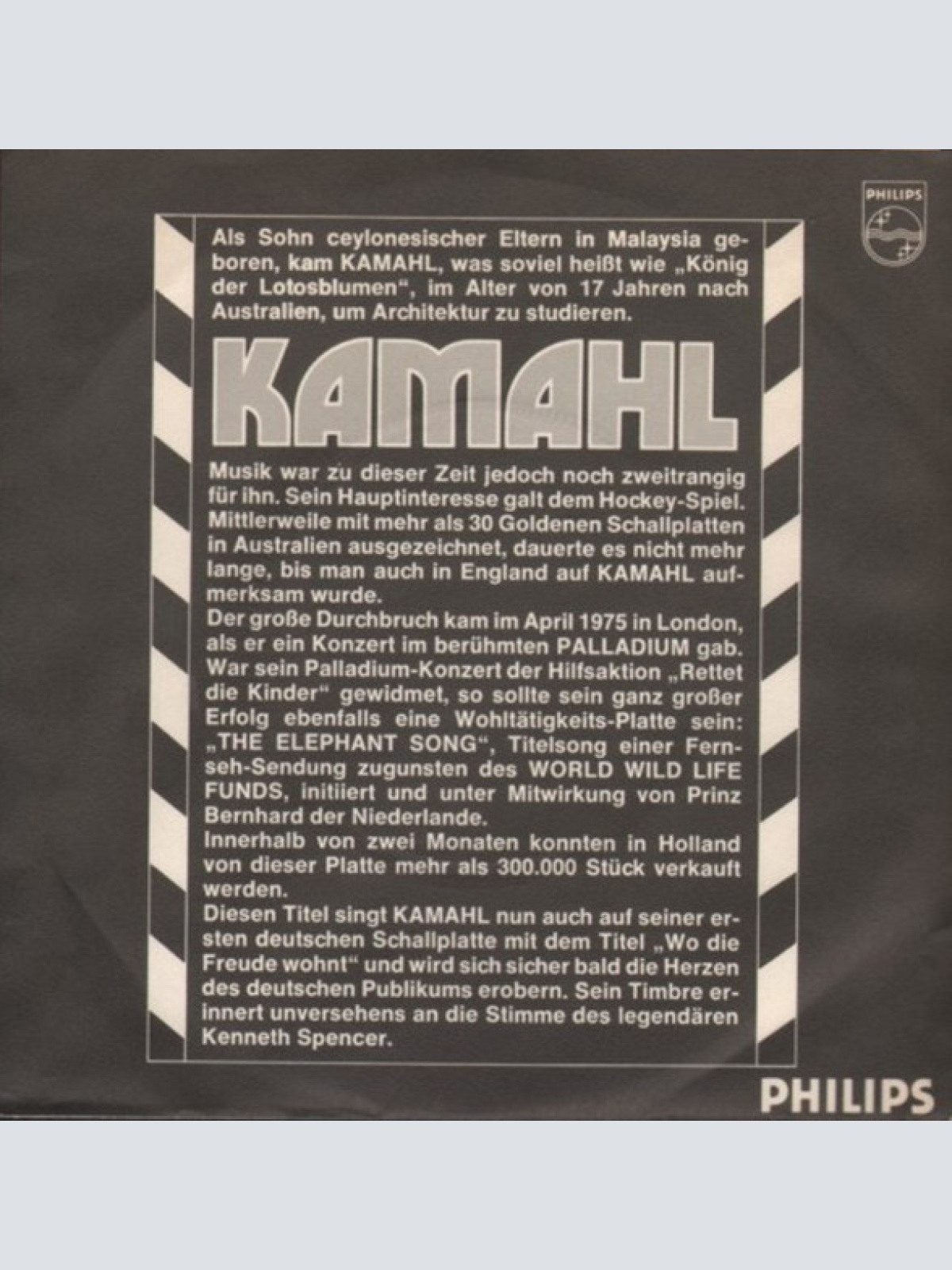 Vinyl / Kamahl - Wo Die Freude Wohnt (The Elephant Song)