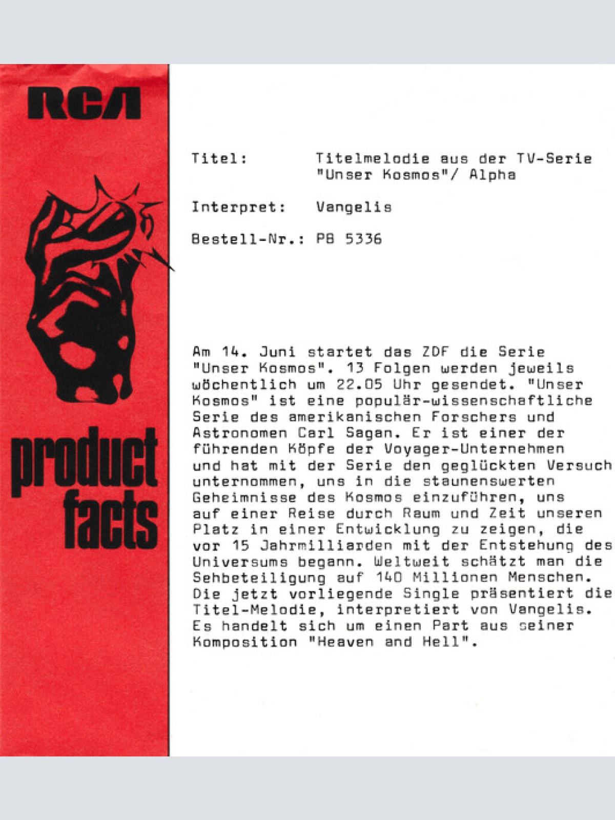 Vinyl / Vangelis - Titelmelodie Aus Der TV-Serie "Unser Kosmos"