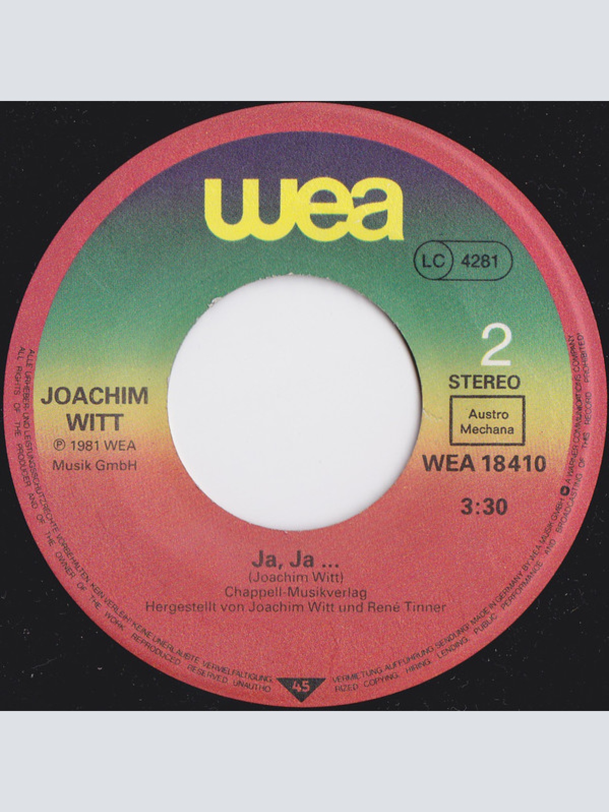 Vinyl / Joachim Witt - Kosmetik (Ich Bin Das Glück Dieser Erde)