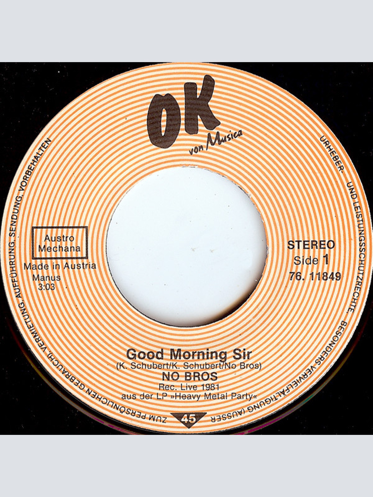 Vinyl / No Bros - Good Morning Sir / Reggae