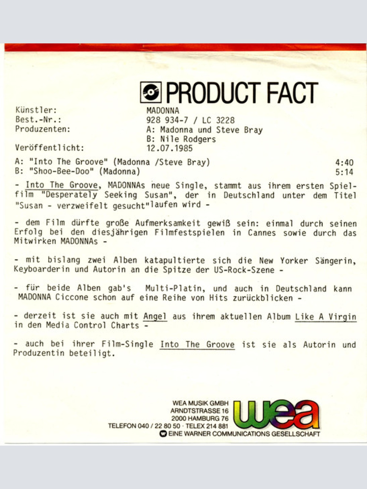 Vinyl / Madonna - Into The Groove