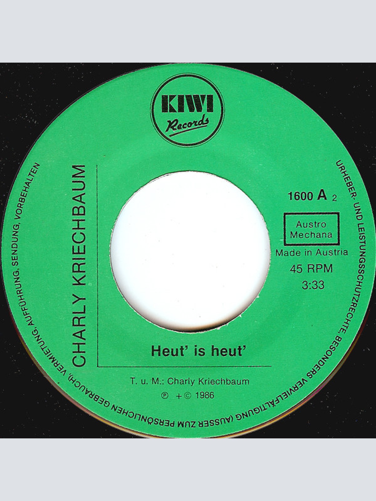 Vinyl / Charly Kriechbaum - Liebe / Heut Is Heut