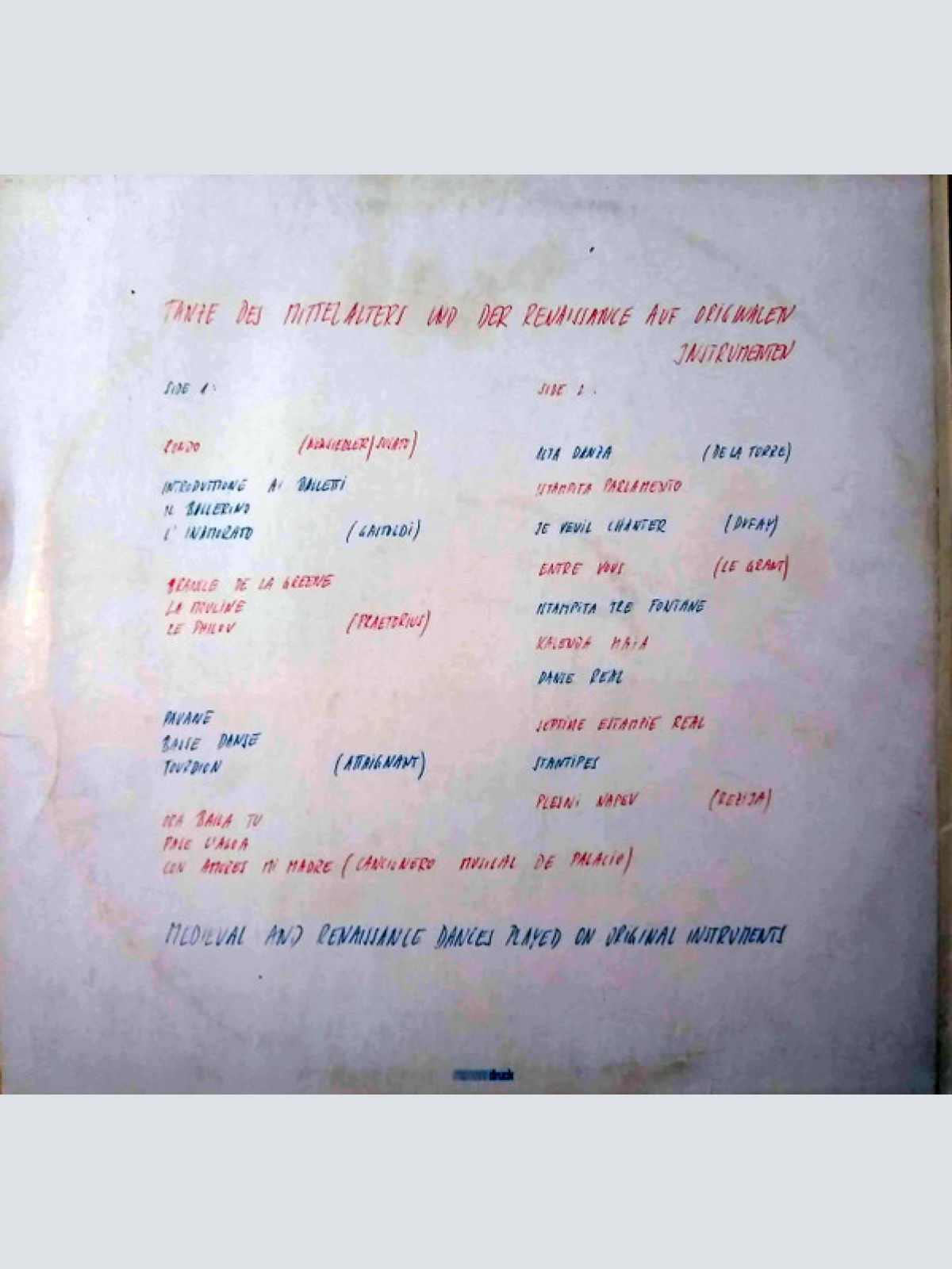 Vinyl / Les Menestrels - Einladung Zum Tanz = Invitation To Dance = Invitation A La Danse = Invito Al Ballo (Tänze Des Mittelalters Und Der Renaissance Auf Originalen Instrumenten = Medieval And Renaissance Dances Played On Original Instruments)