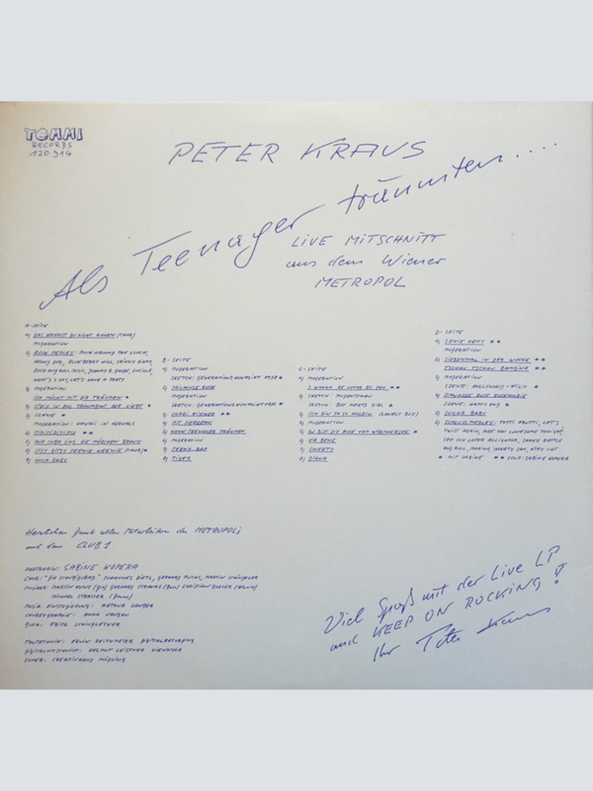 Vinyl / Peter Kraus - Als Teenager Träumten - Live Mitschnitt Aus Dem Wiener Metropol