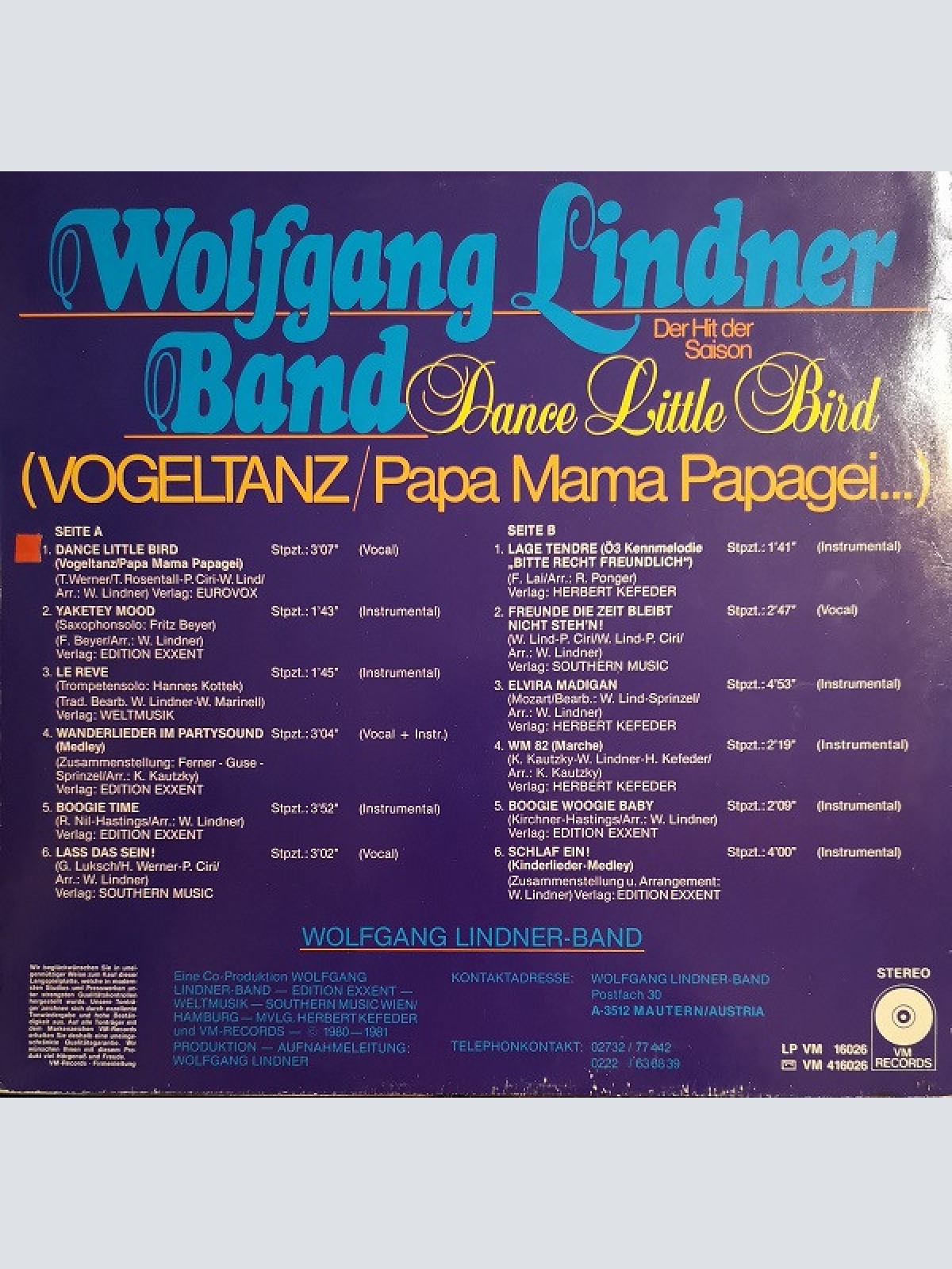 Vinyl / Wolfgang Lindner Band - Der Hits Der Saison Dance Little Bird (Vogeltanz / Papa Mama Papagei...)