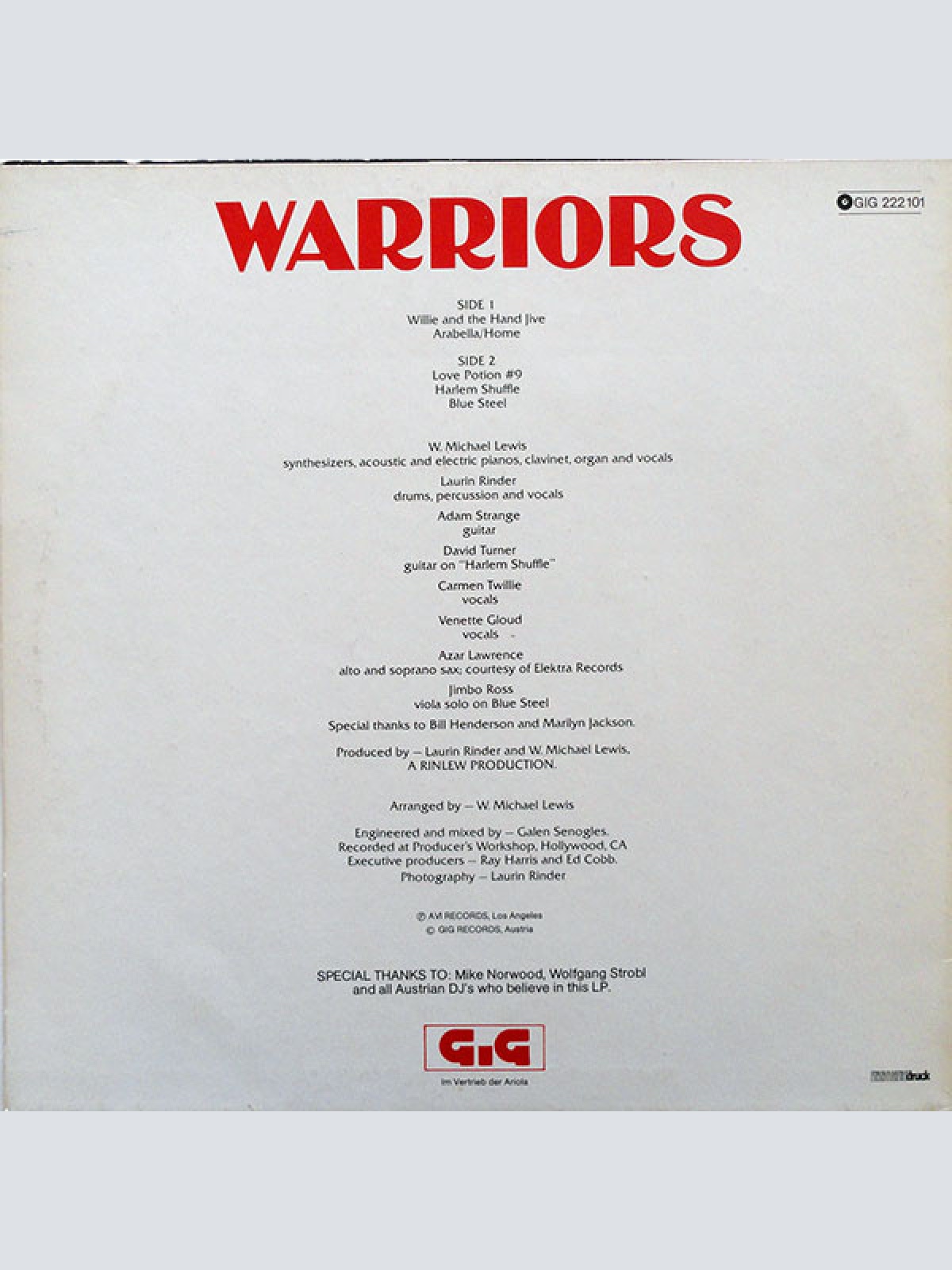 Vinyl / Warriors - Rinder & Lewis* - Willie & The Handjive