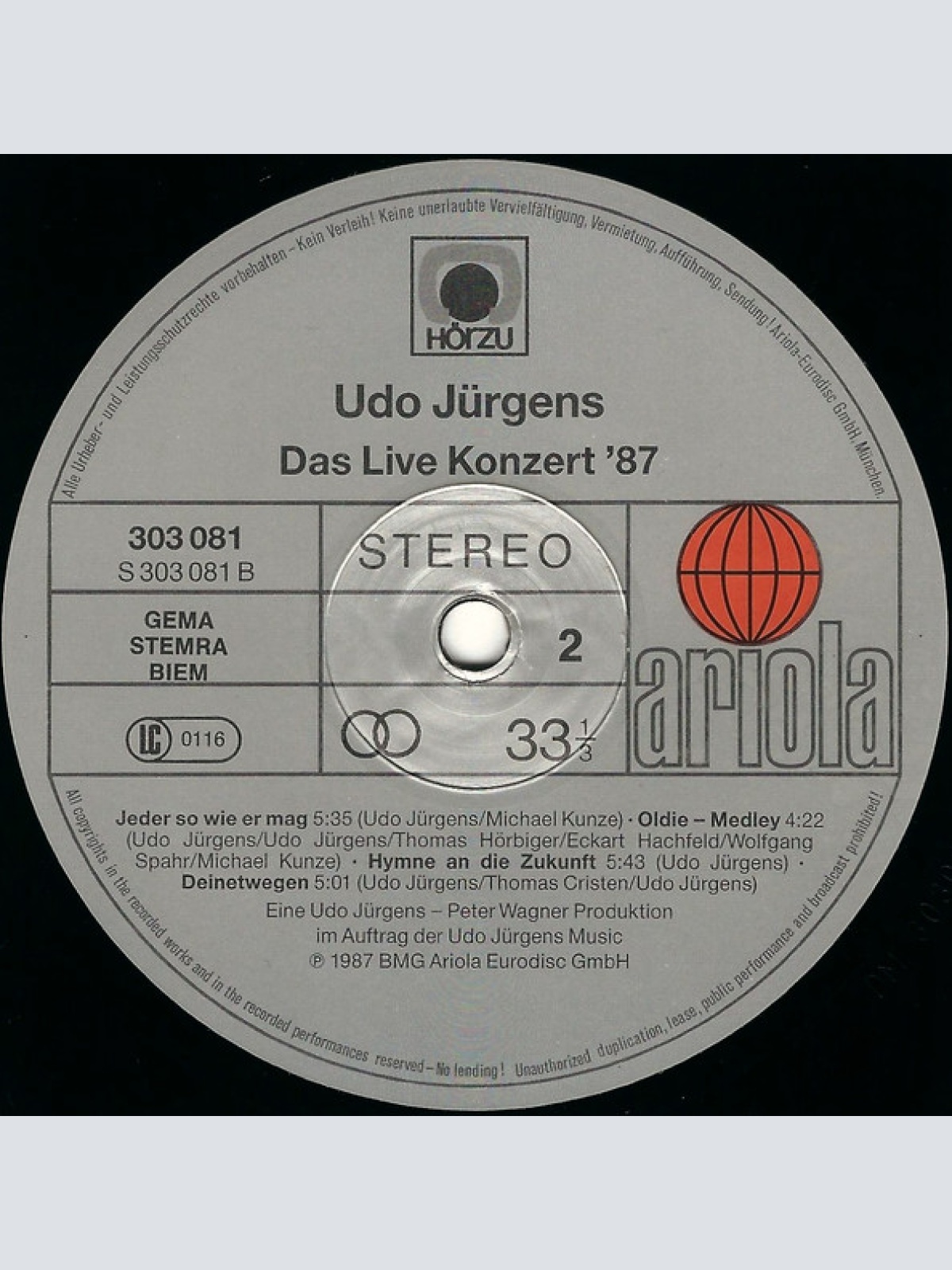 Vinyl / Udo Jürgens - Das Live Konzert '87