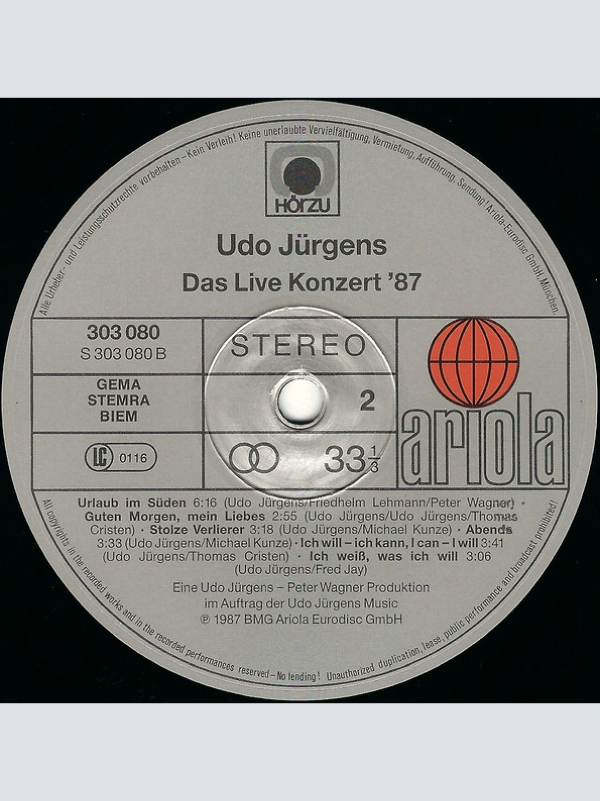 Vinyl / Udo Jürgens - Das Live Konzert '87