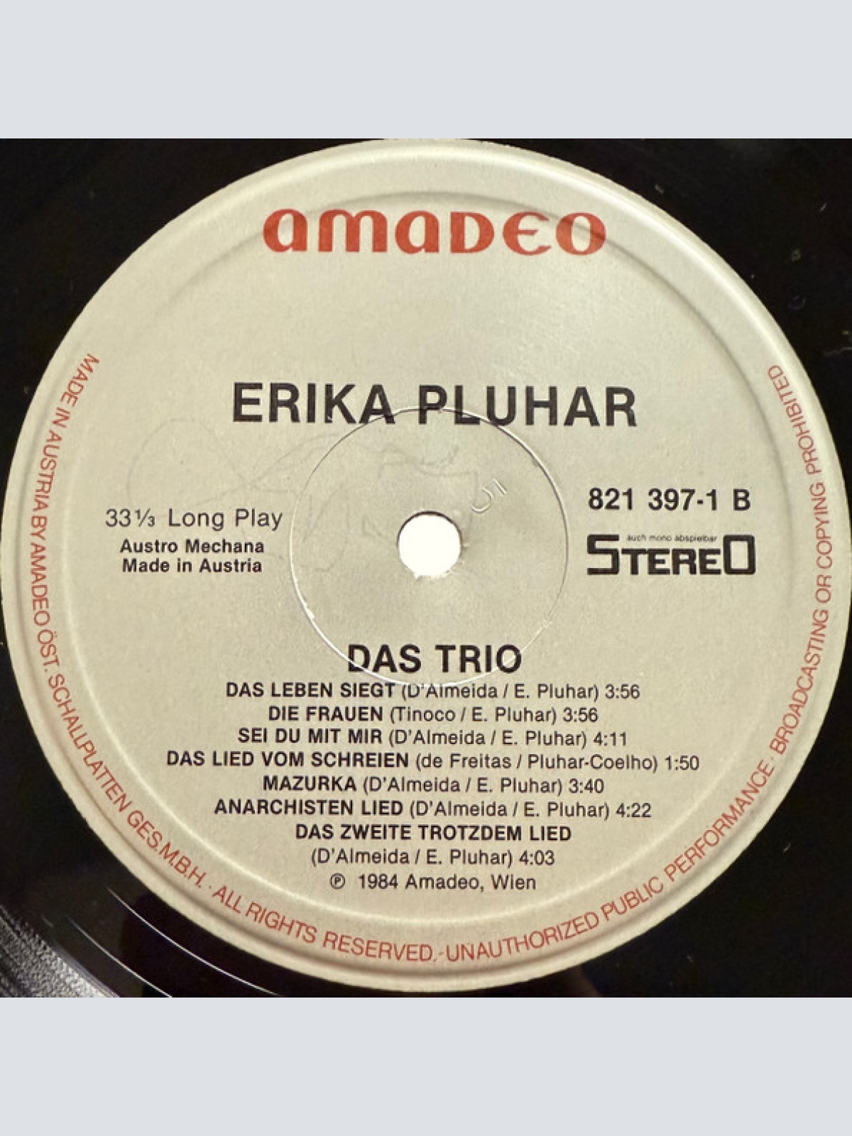 Vinyl / Erika Pluhar, Antonio V. D'Almeida*, Peter Marinoff - Das Trio