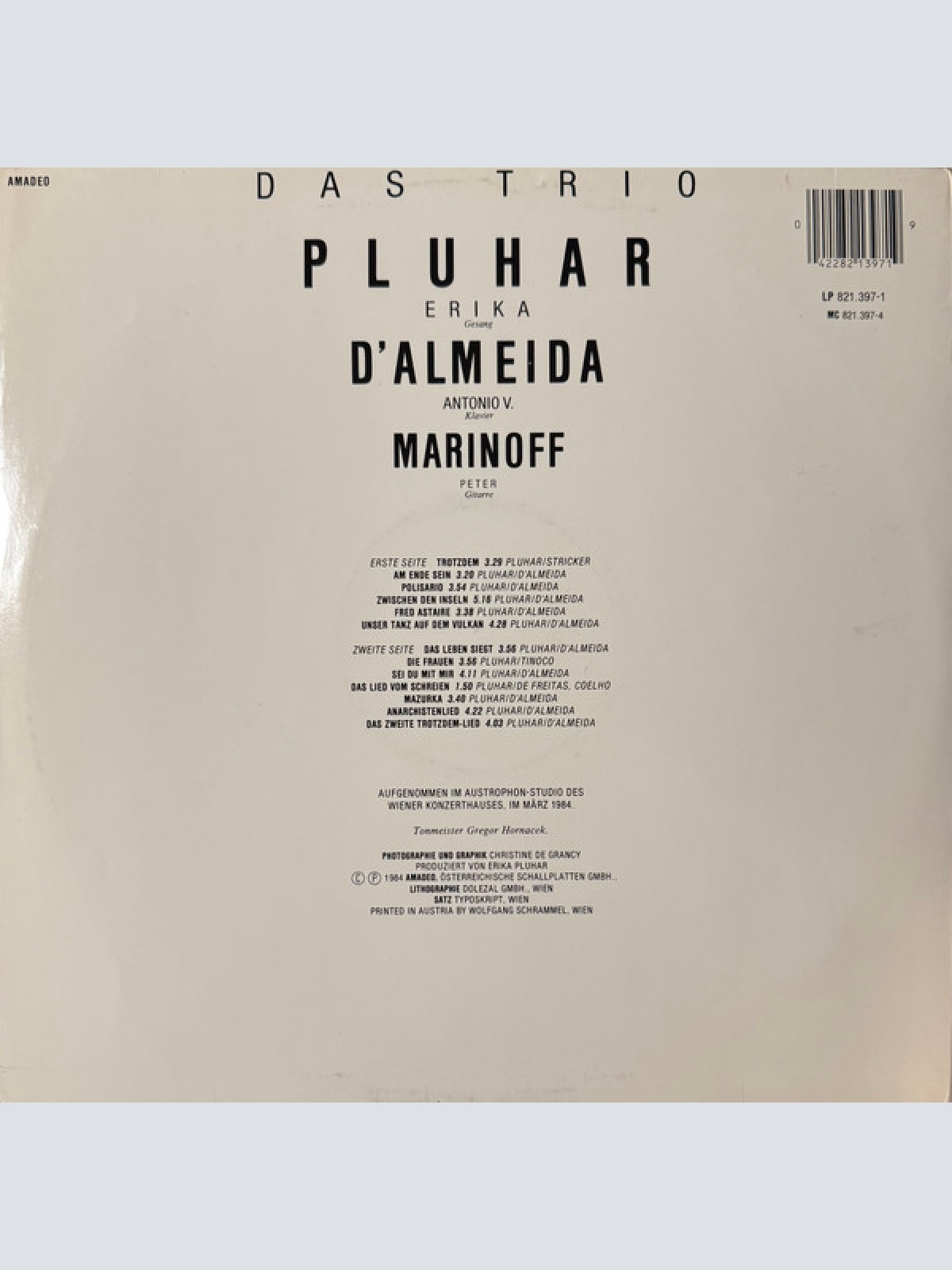 Vinyl / Erika Pluhar, Antonio V. D'Almeida*, Peter Marinoff - Das Trio